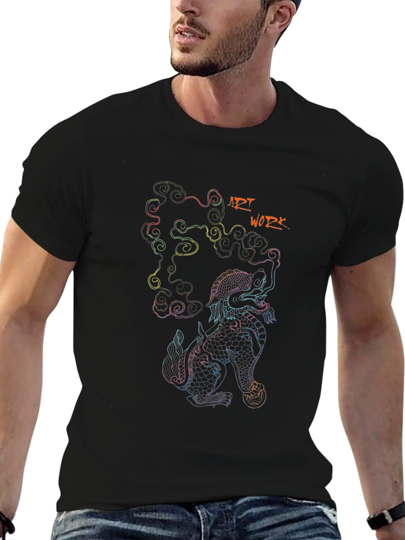 Art Work Dragon Graphic Black T-Shirt
