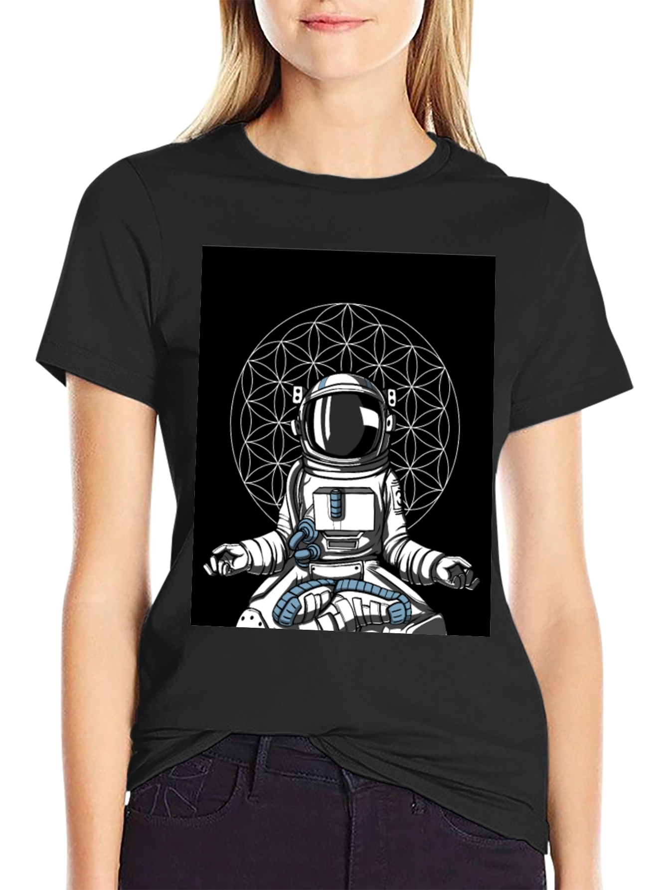 Meditating Astronaut T-Shirt - Black