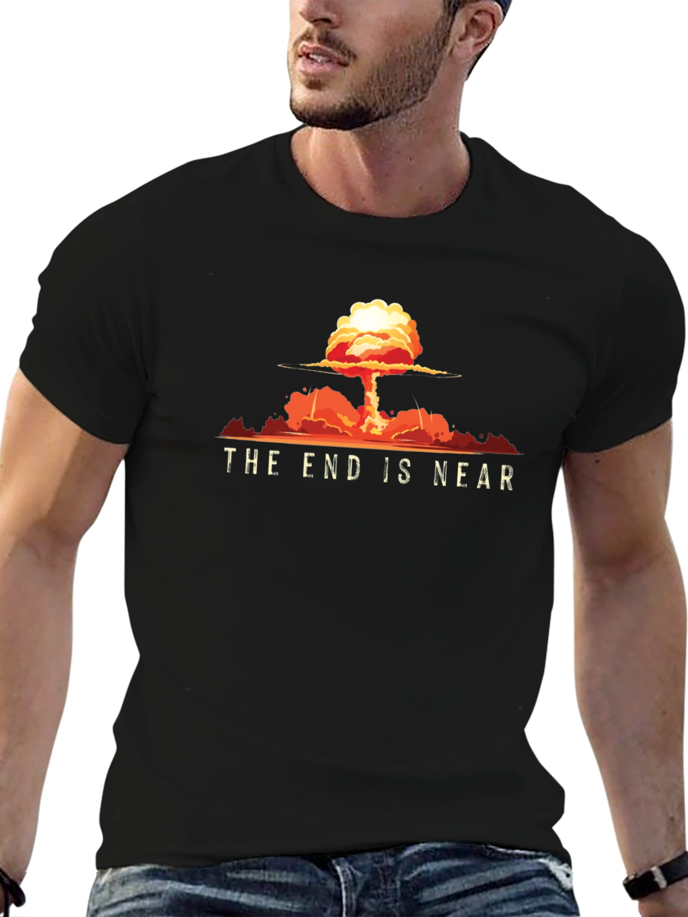 The End Is Near Graphic Print Black T-Shirt