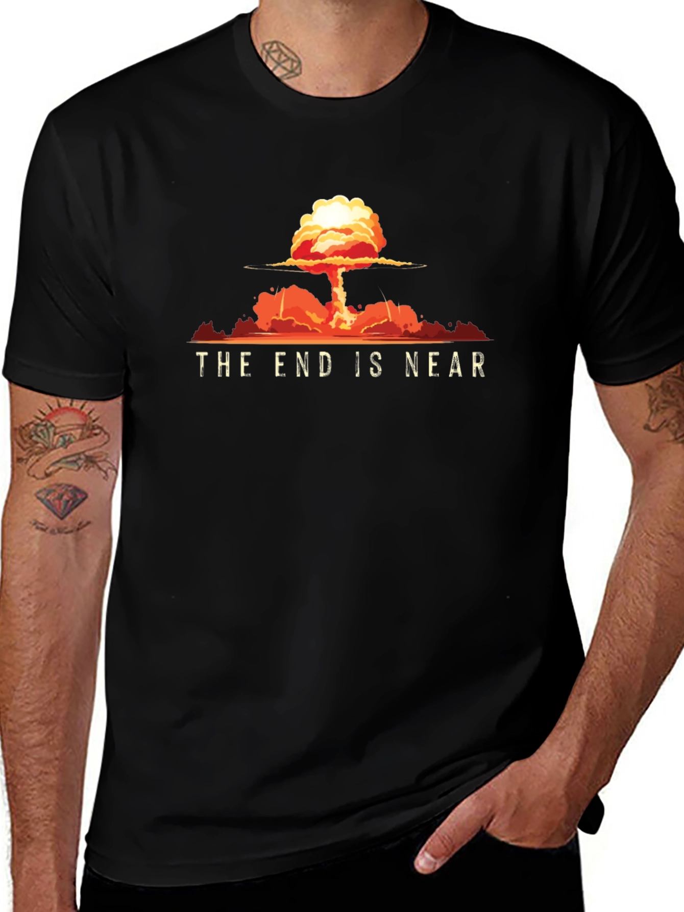 The End Is Near Graphic Print Black T-Shirt