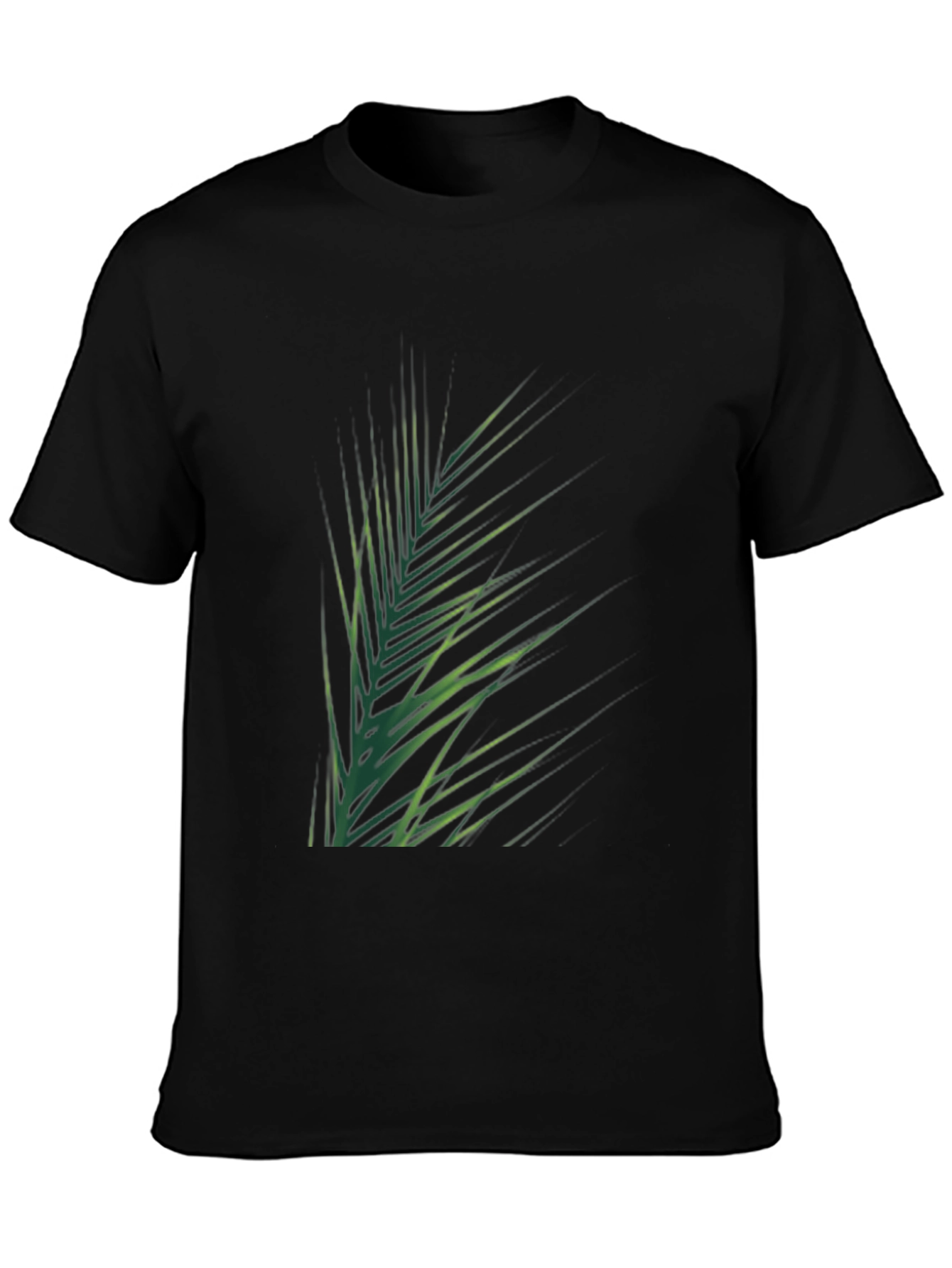 Tropical Green Palm Leaf Print Black T-Shirt