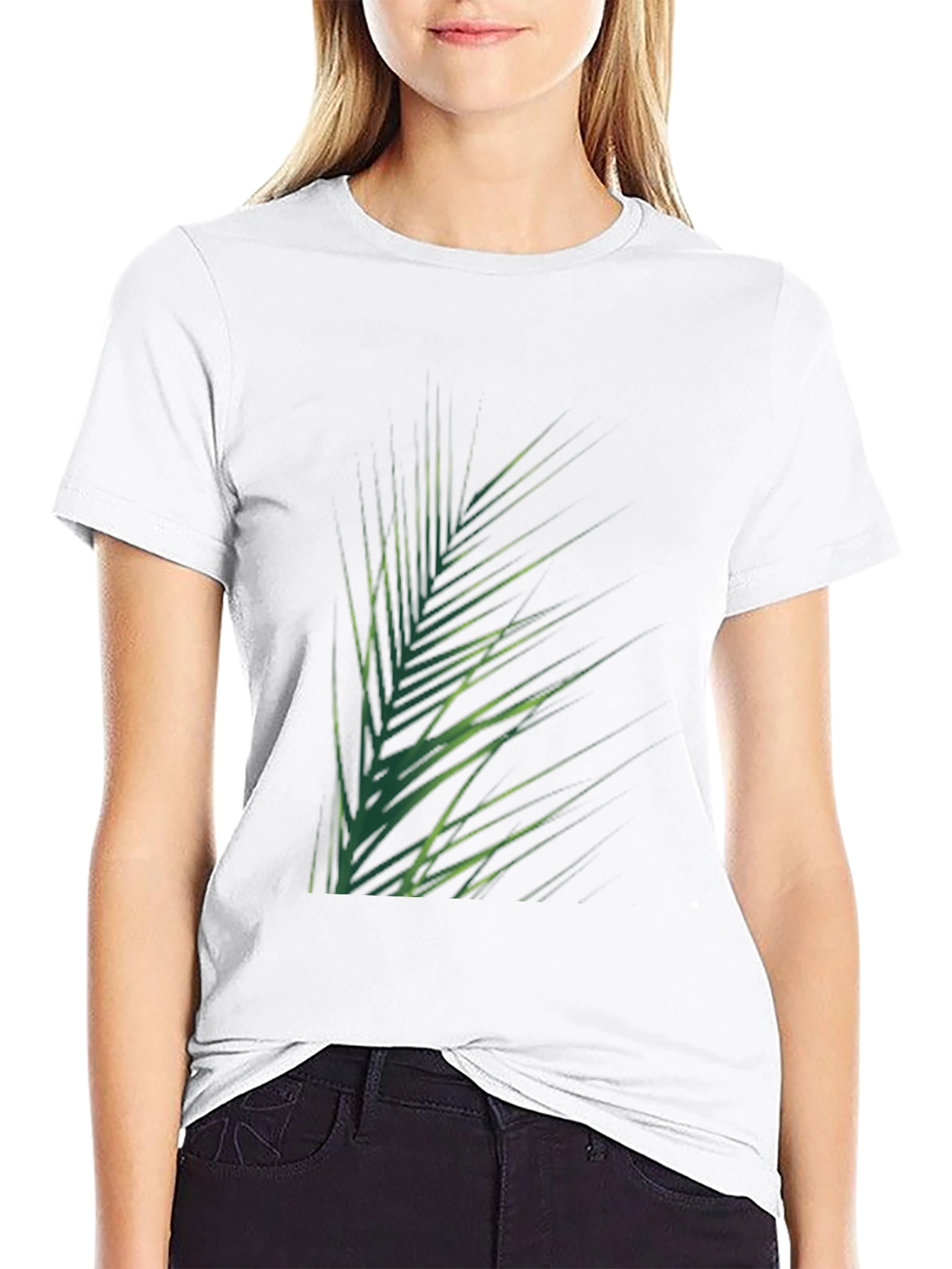 Tropical Green Palm Leaf Print Black T-Shirt