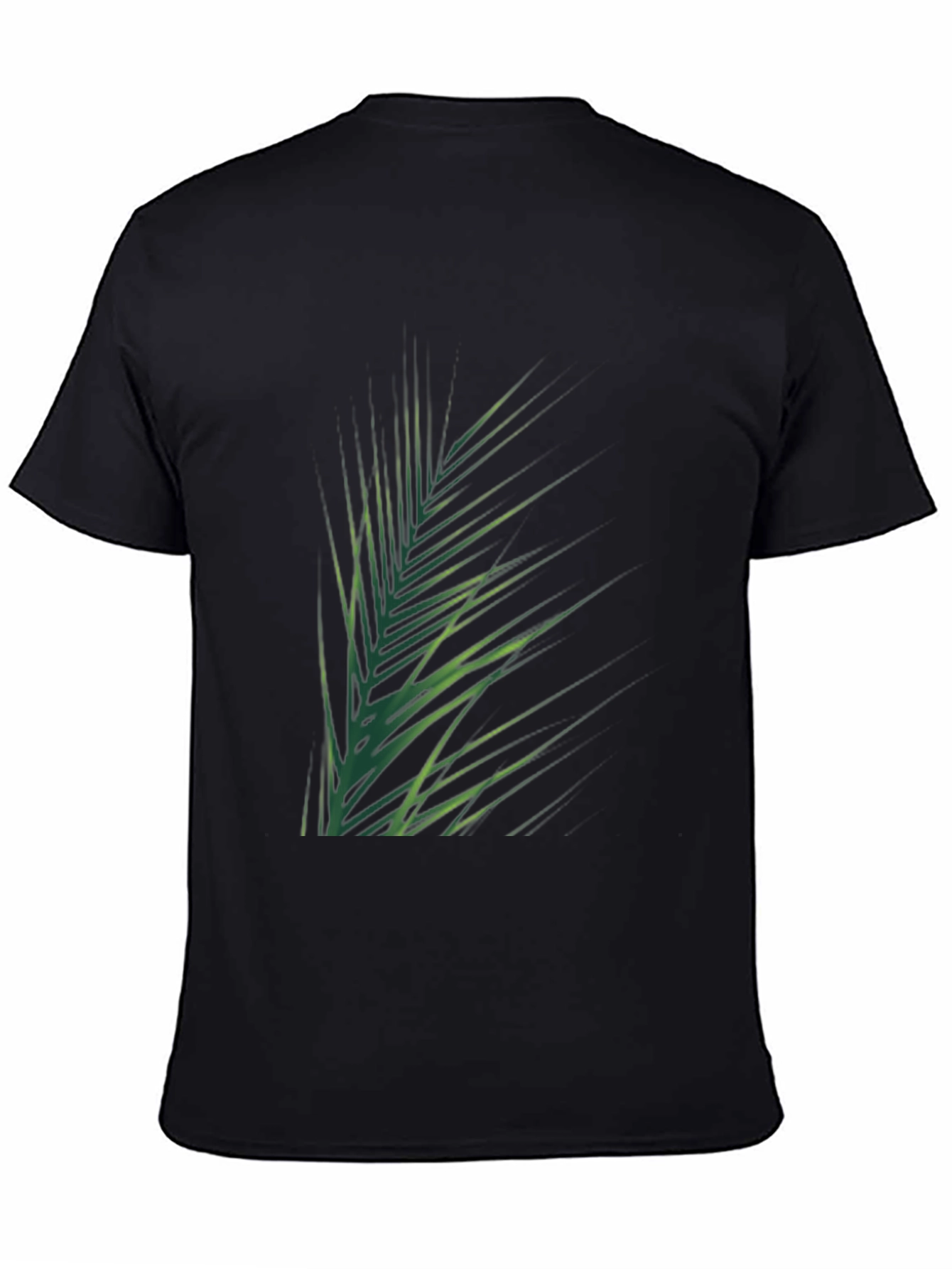 Tropical Green Palm Leaf Print Black T-Shirt