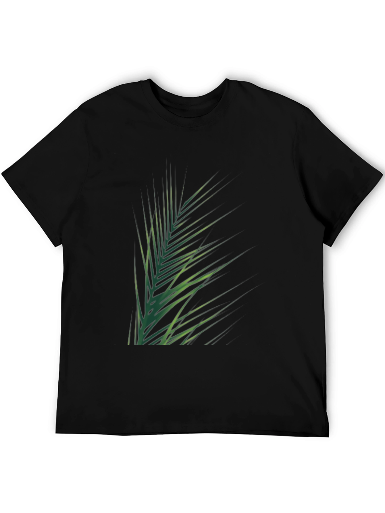 Tropical Green Palm Leaf Print Black T-Shirt
