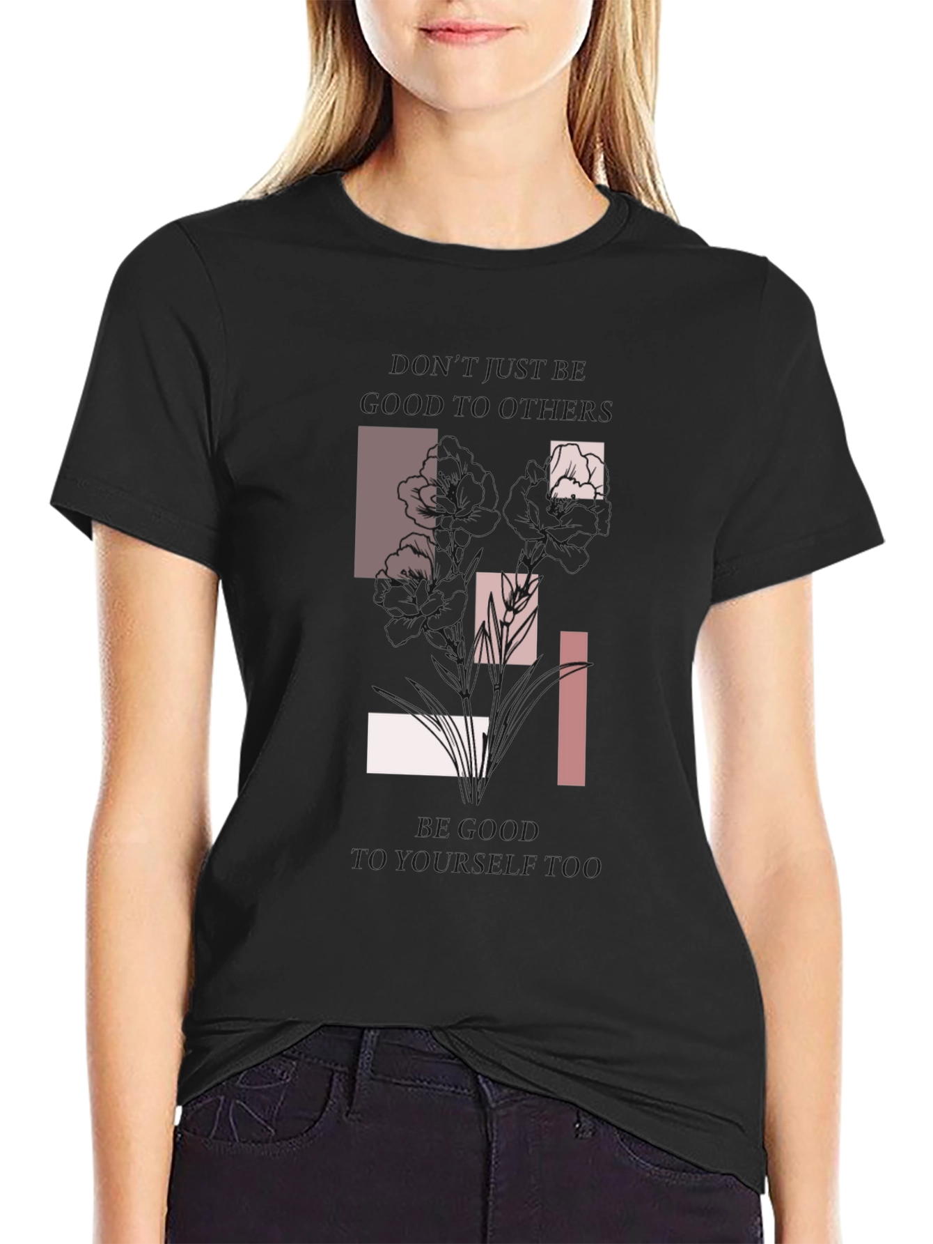 Abstract Floral Graphic Print Black T-Shirt