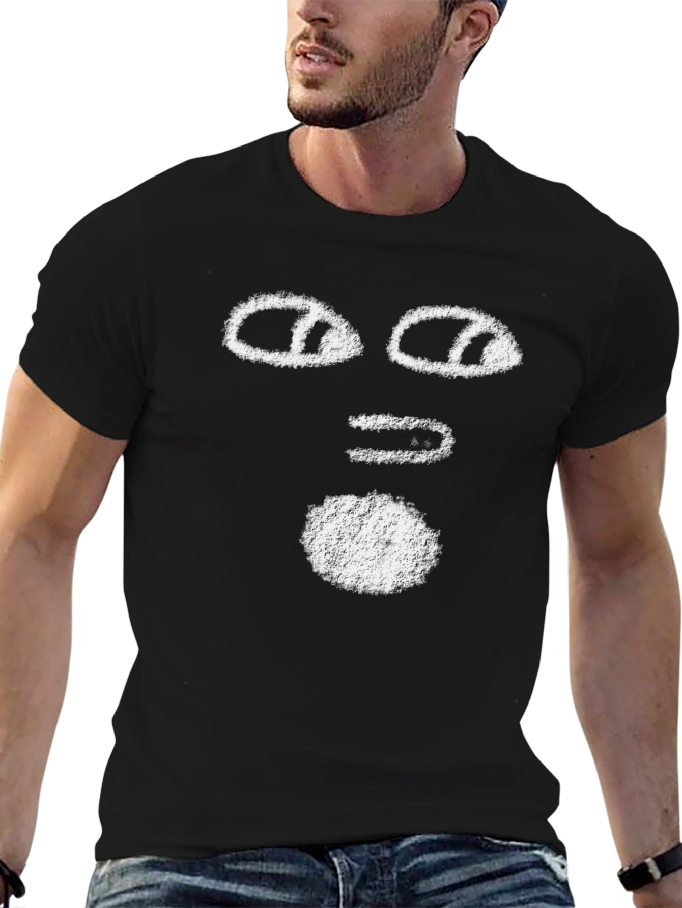 Abstract Face Graphic Tee - Black Cotton T-Shirt