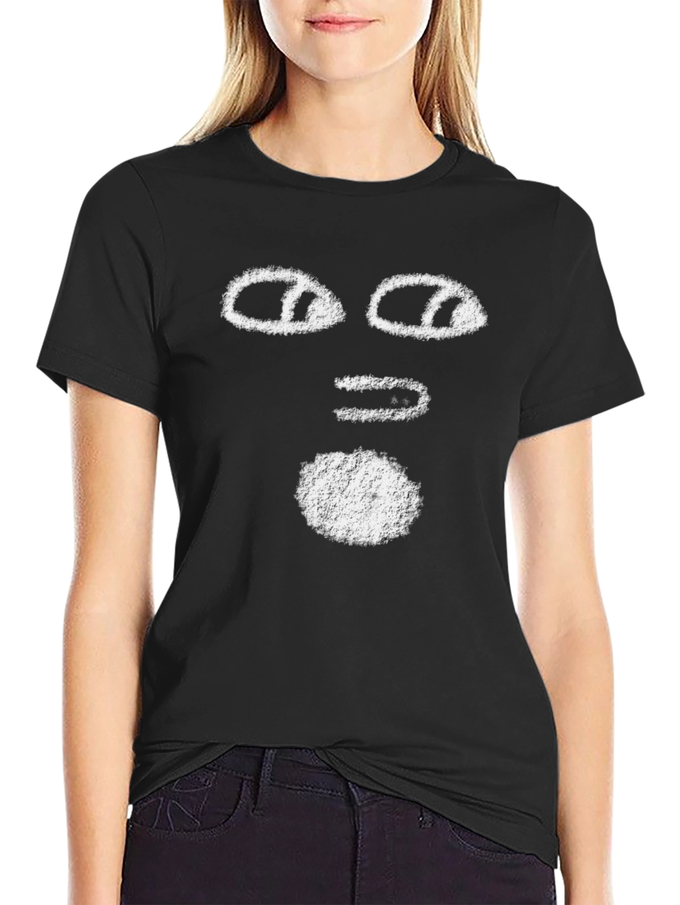 Abstract Face Graphic Tee - Black Cotton T-Shirt
