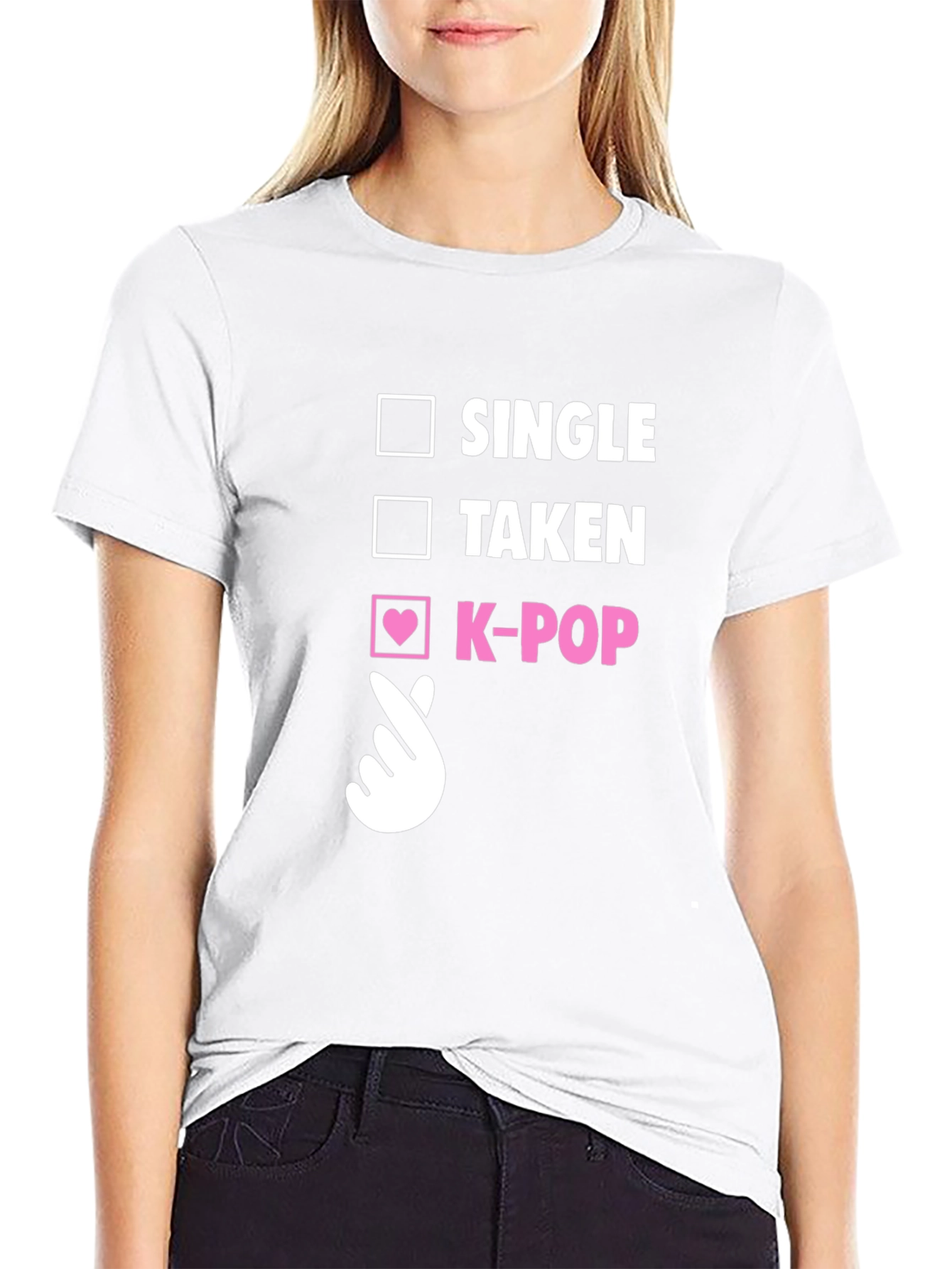 K-Pop Heart Checkmark T-Shirt - Single Taken K-Pop Tee