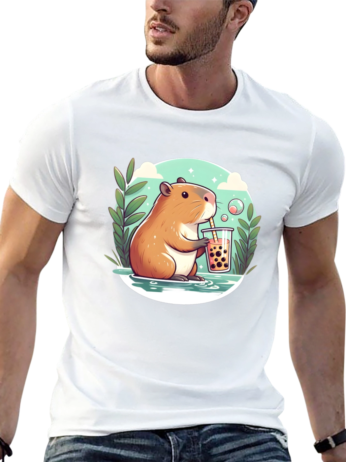 Capybara Bubble Tea Graphic Tee - Black