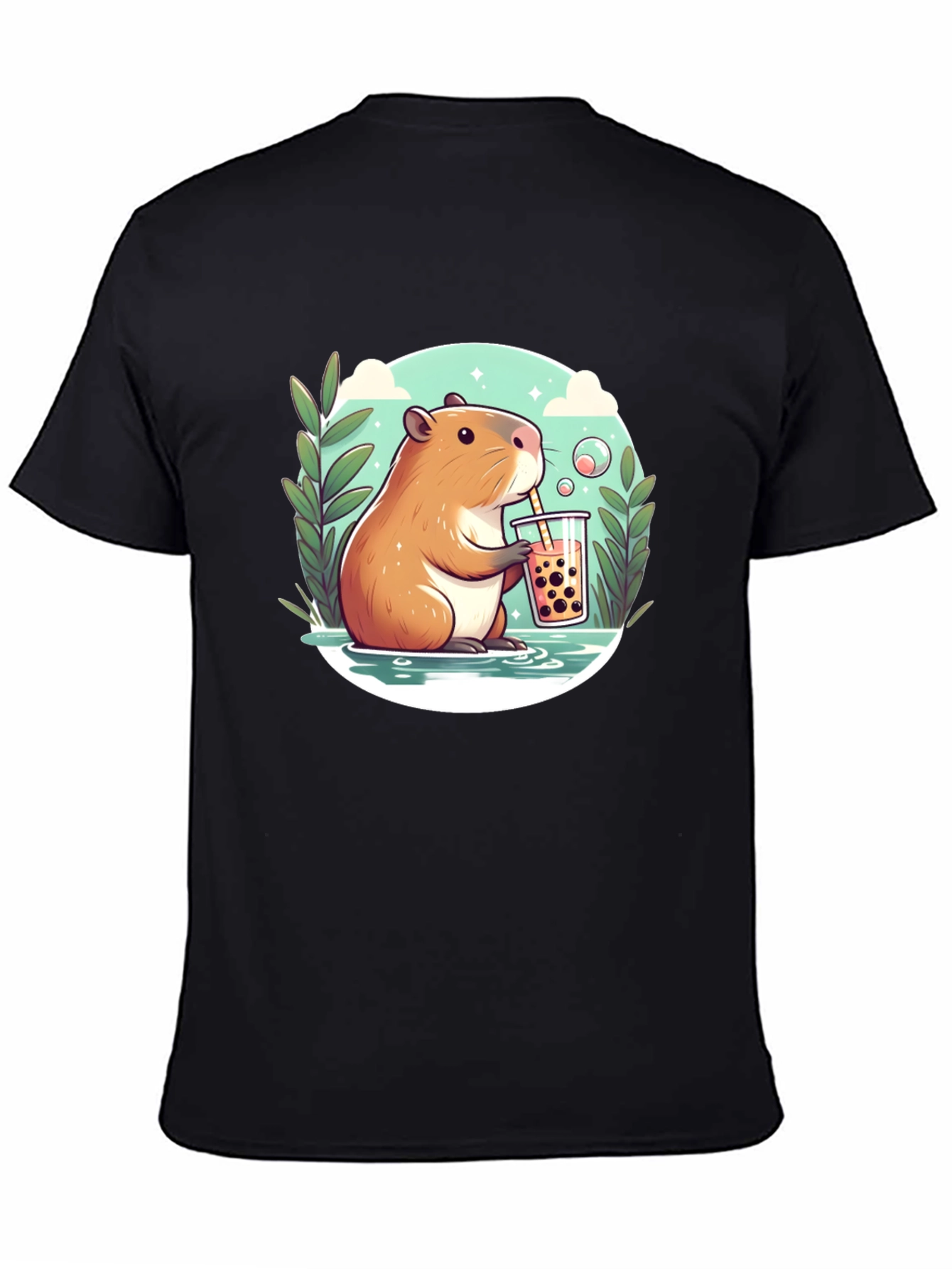 Capybara Bubble Tea Graphic Tee - Black