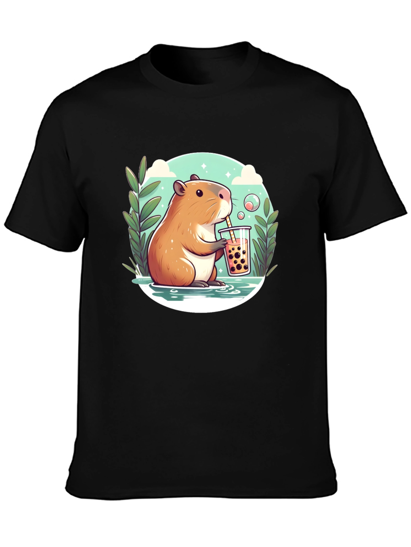 Capybara Bubble Tea Graphic Tee - Black
