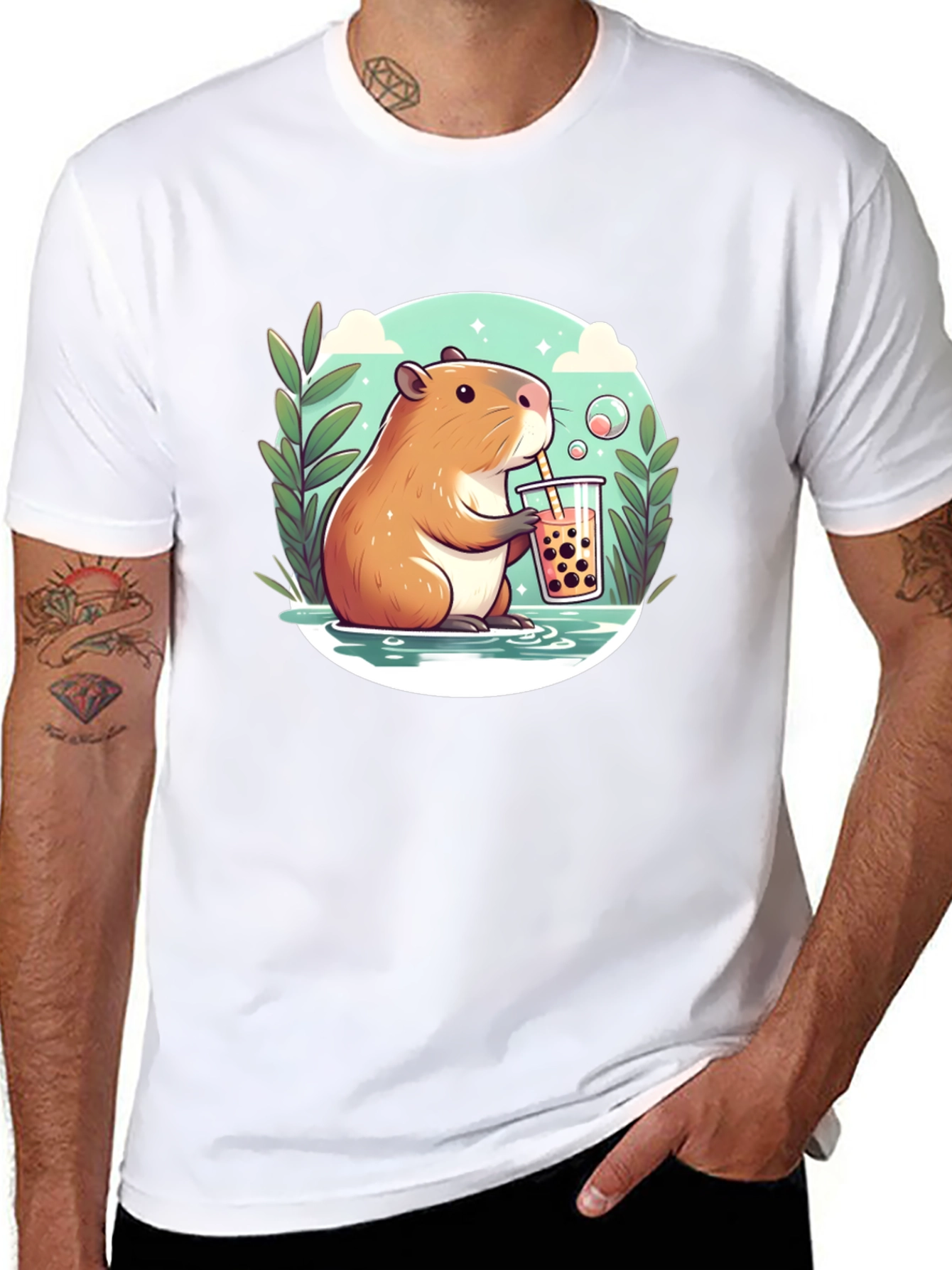Capybara Bubble Tea Graphic Tee - Black