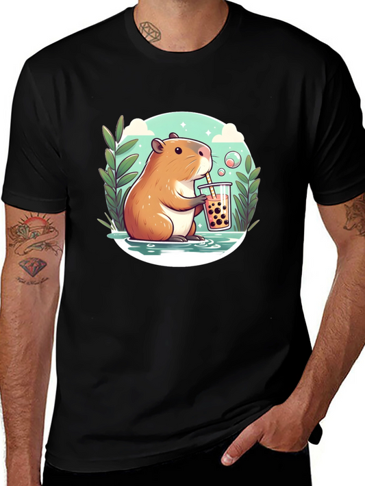 Capybara Bubble Tea Graphic Tee - Black