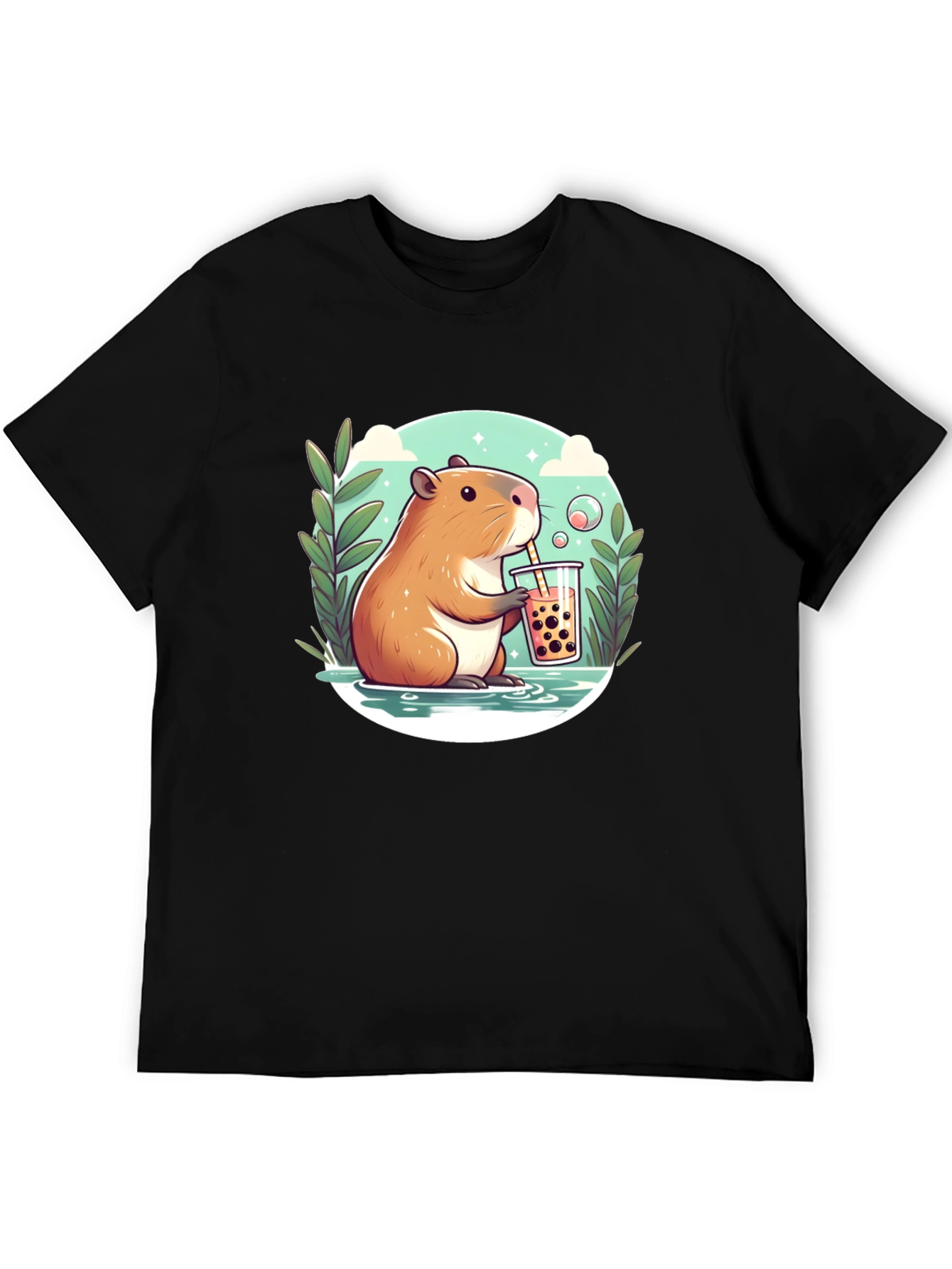 Capybara Bubble Tea Graphic Tee - Black
