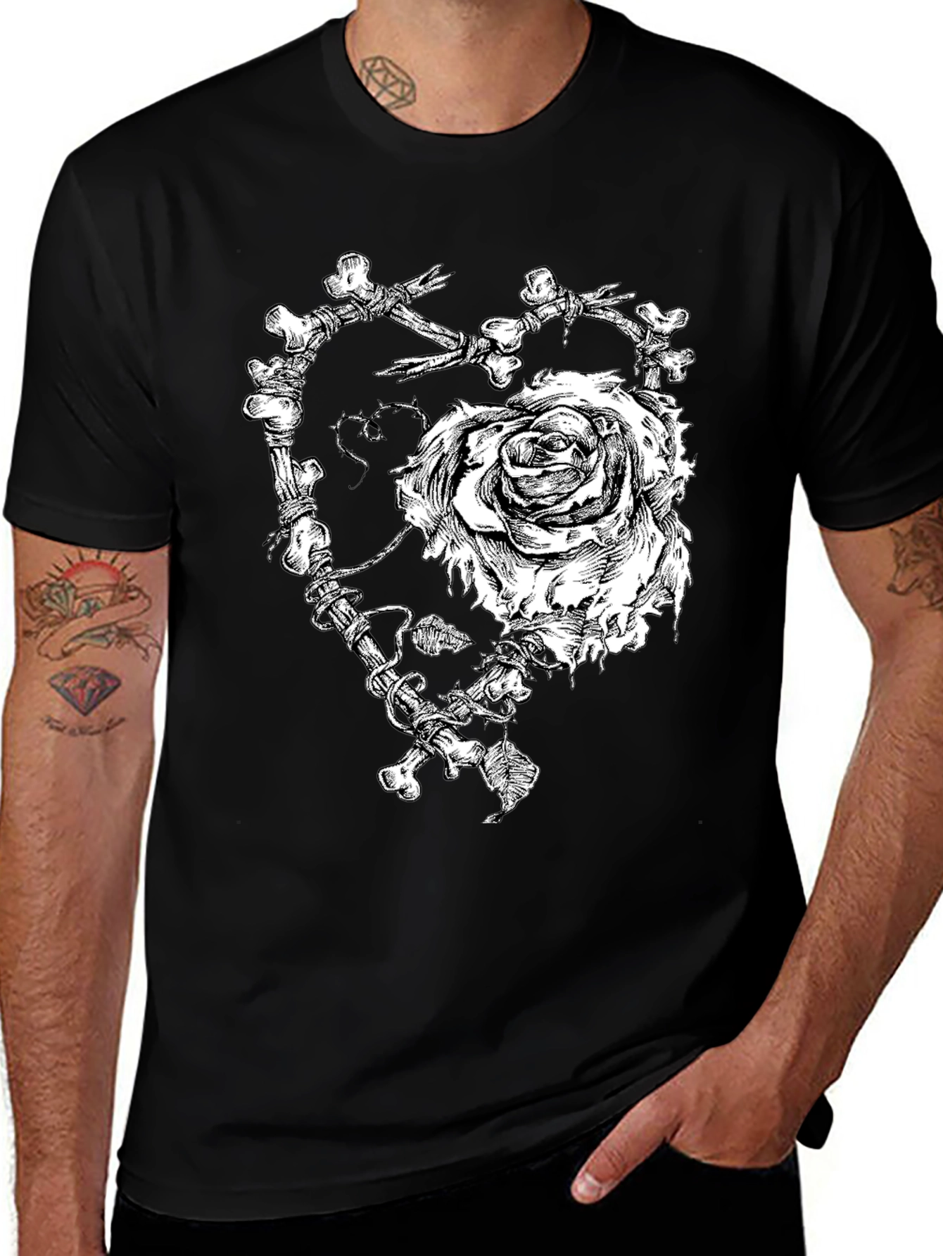 Bone Rose Heart Graphic T-Shirt