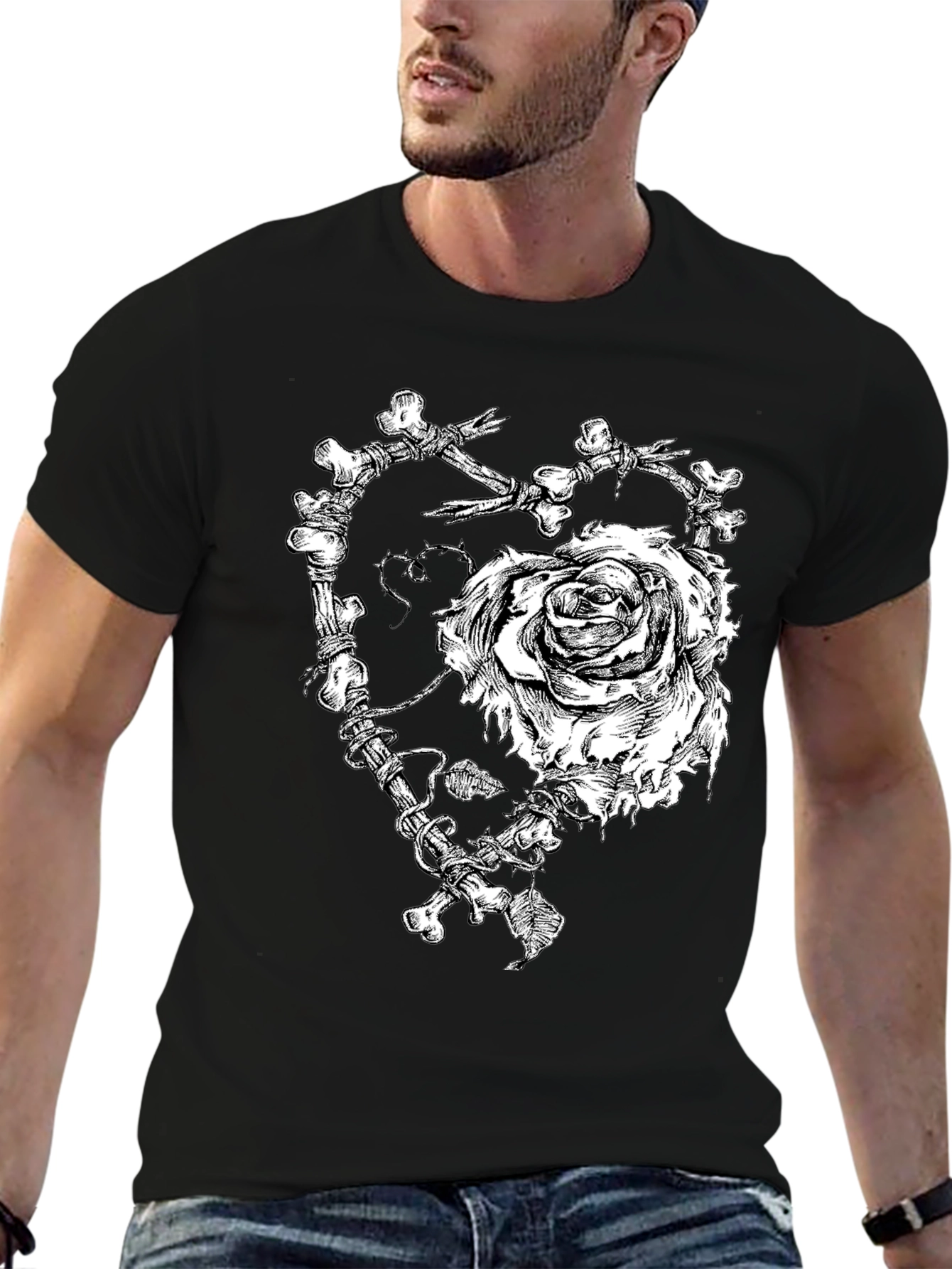 Bone Rose Heart Graphic T-Shirt