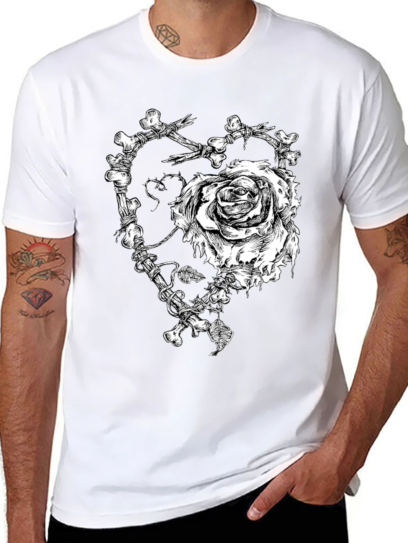 Bone Rose Heart Graphic T-Shirt