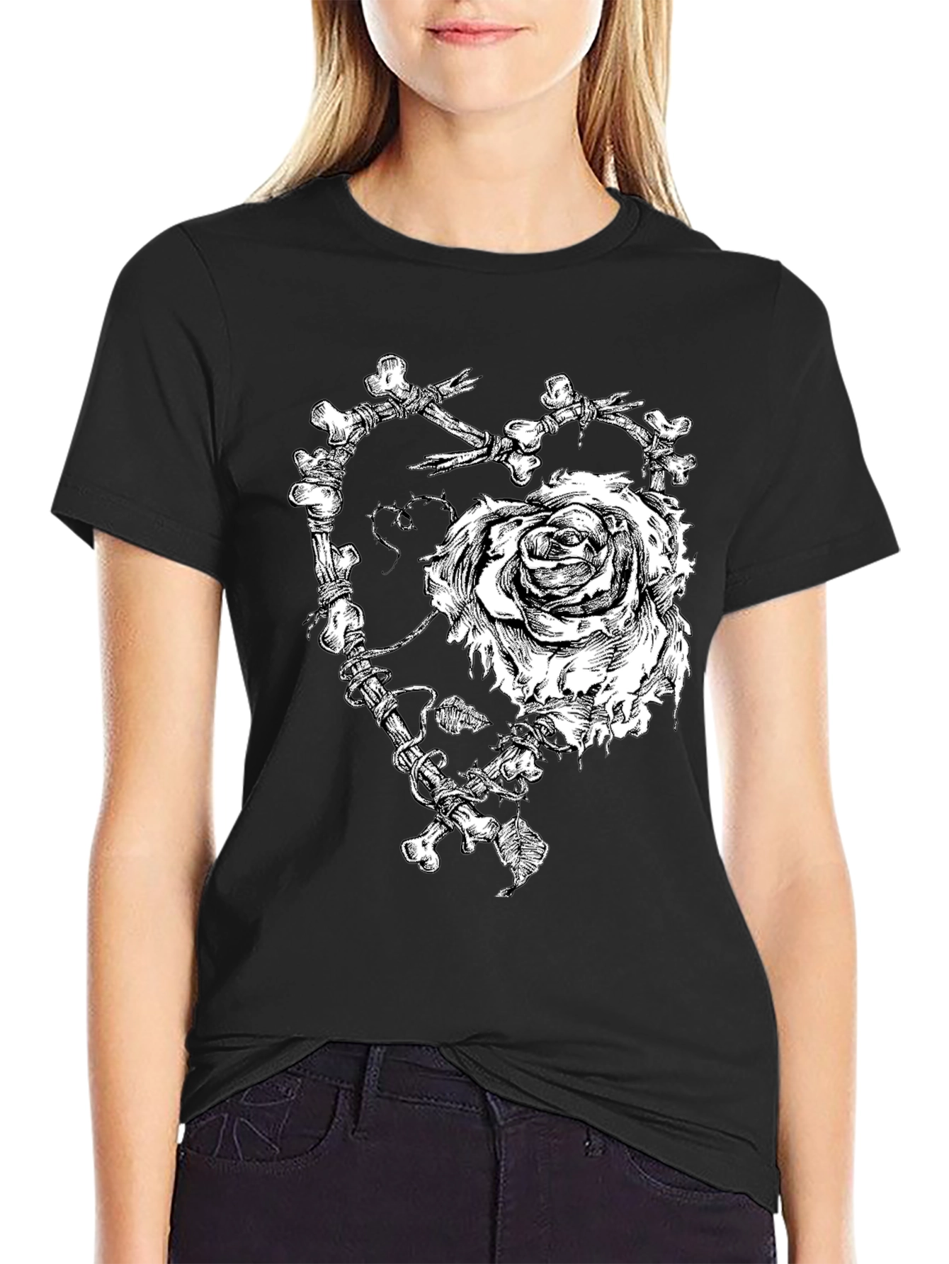 Bone Rose Heart Graphic T-Shirt