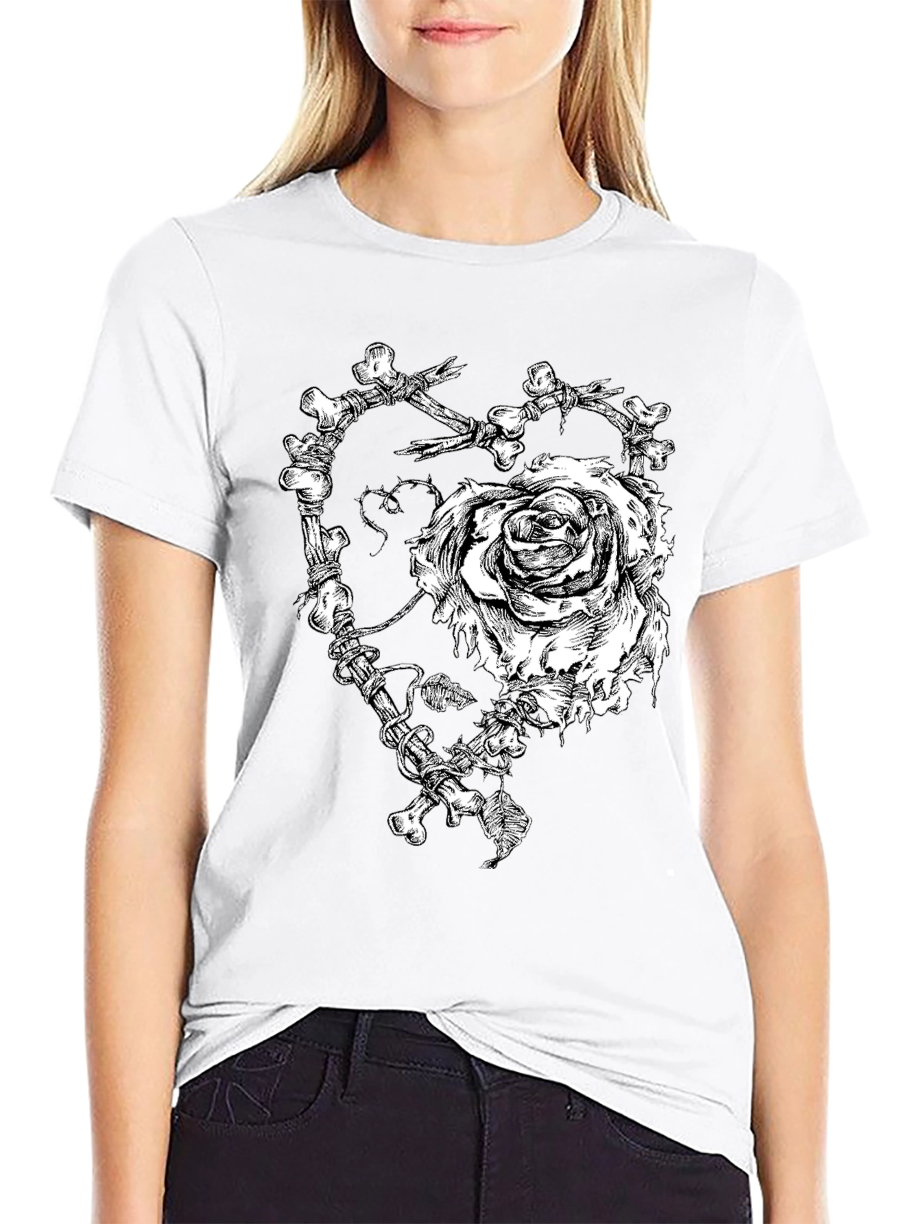 Bone Rose Heart Graphic T-Shirt