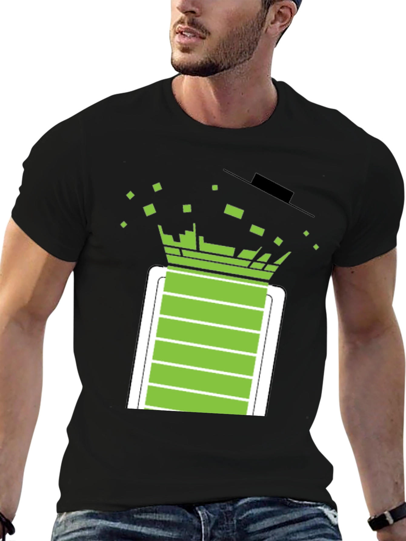 Pixelated Battery T-Shirt - Black Graphic Tee