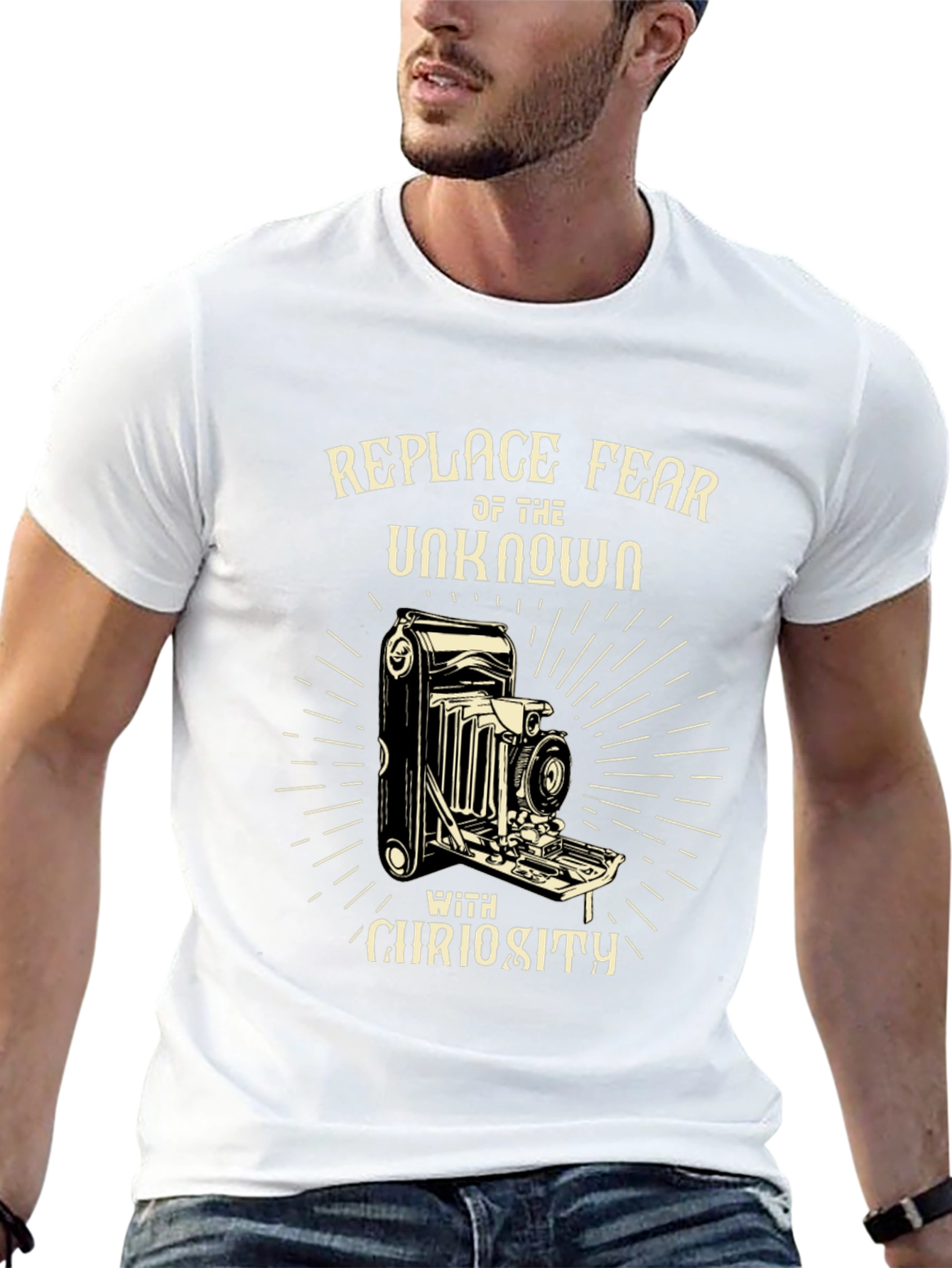 Replace Fear Camera Graphic Tee - Curiosity T-Shirt