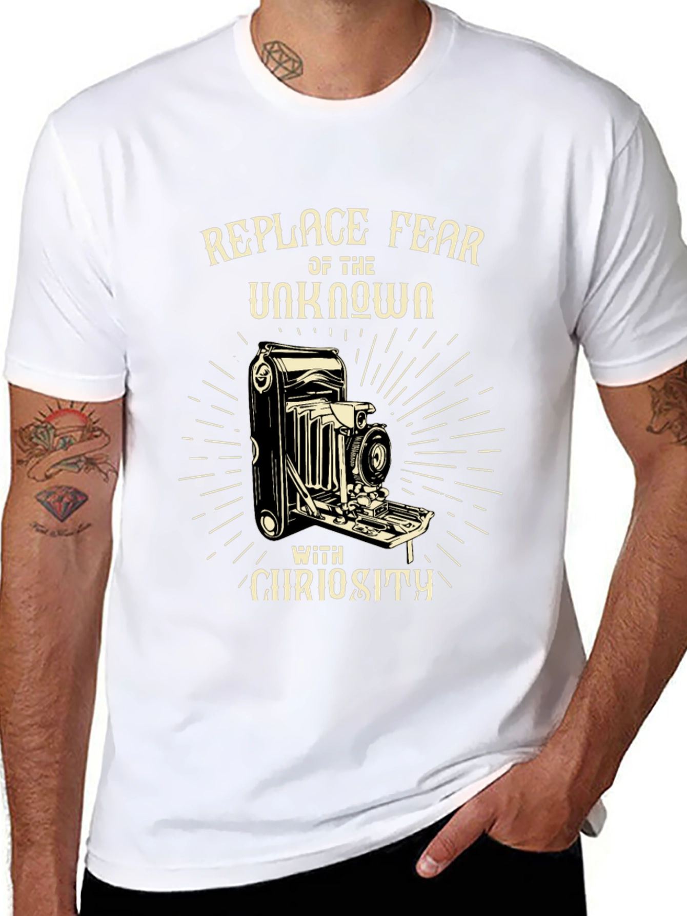 Replace Fear Camera Graphic Tee - Curiosity T-Shirt