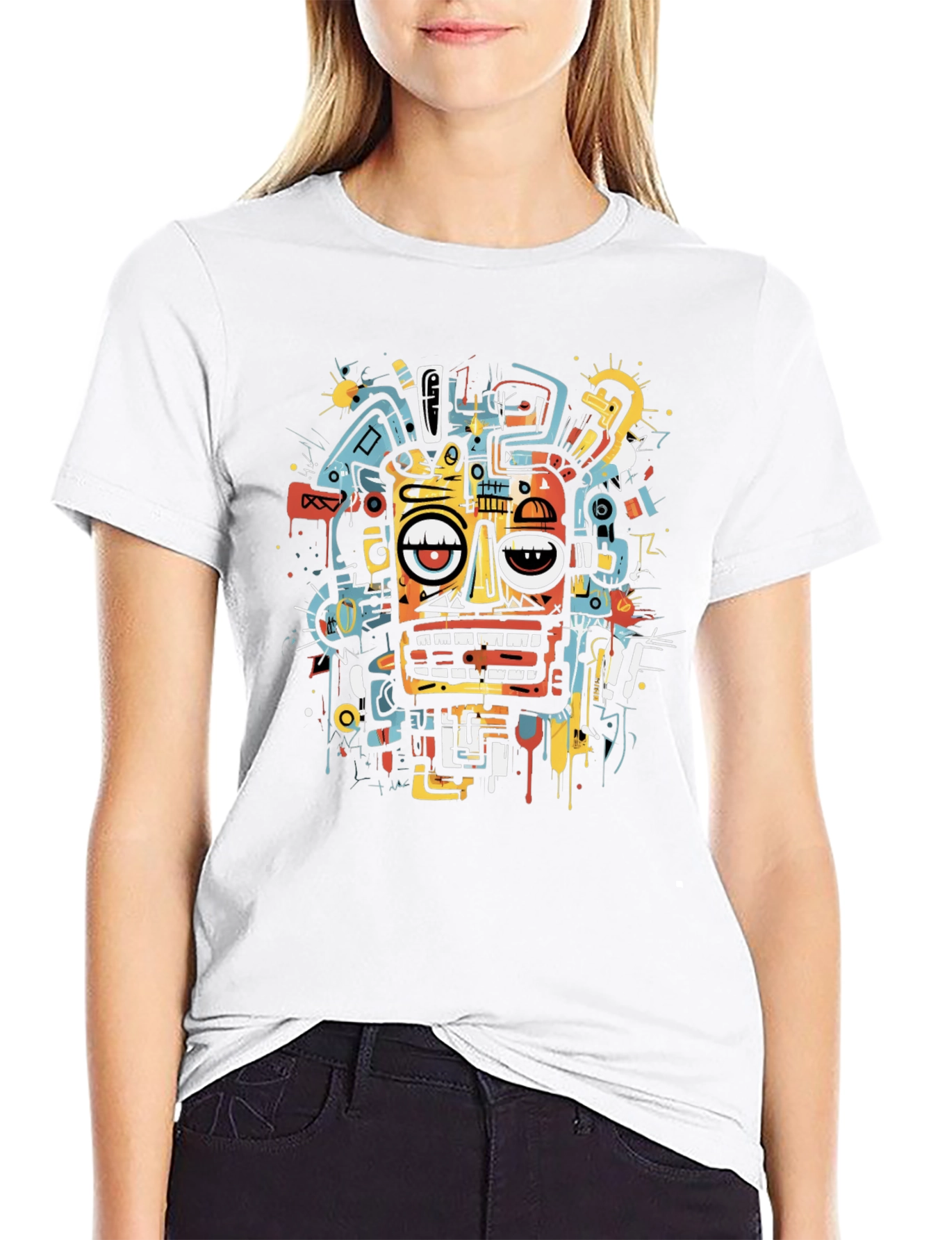 Abstract Face Graphic Tee - Modern Art T-Shirt