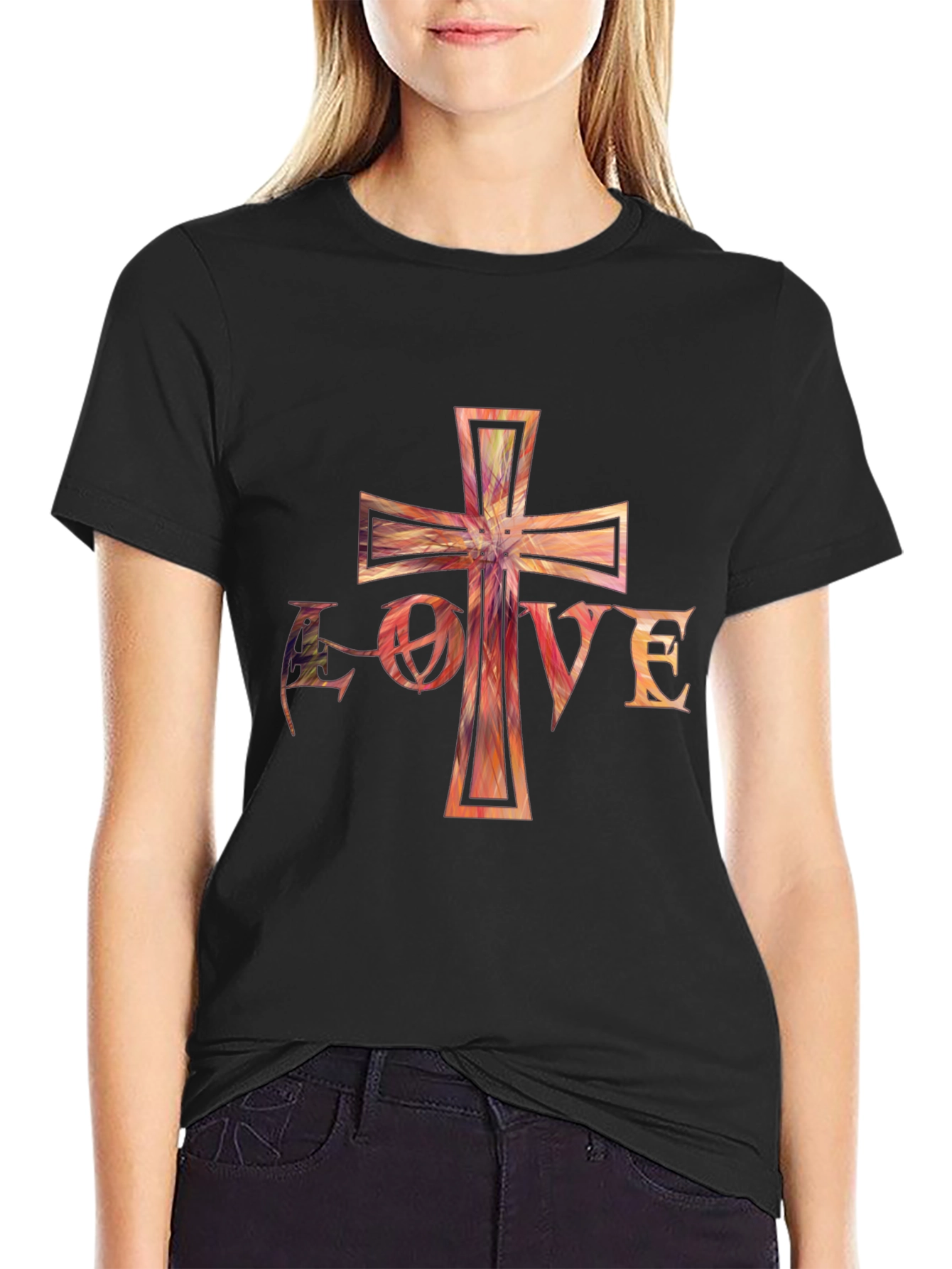 Love Cross Graphic Black T-Shirt