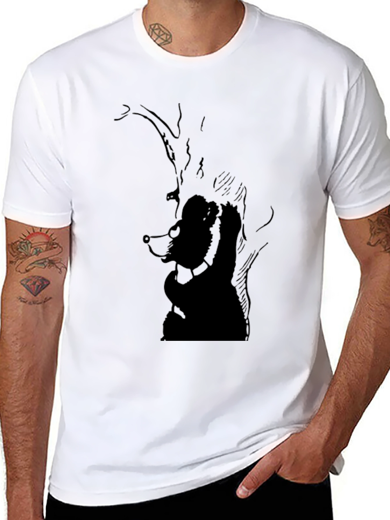 Mens Black Graphic Tee - Bear Design