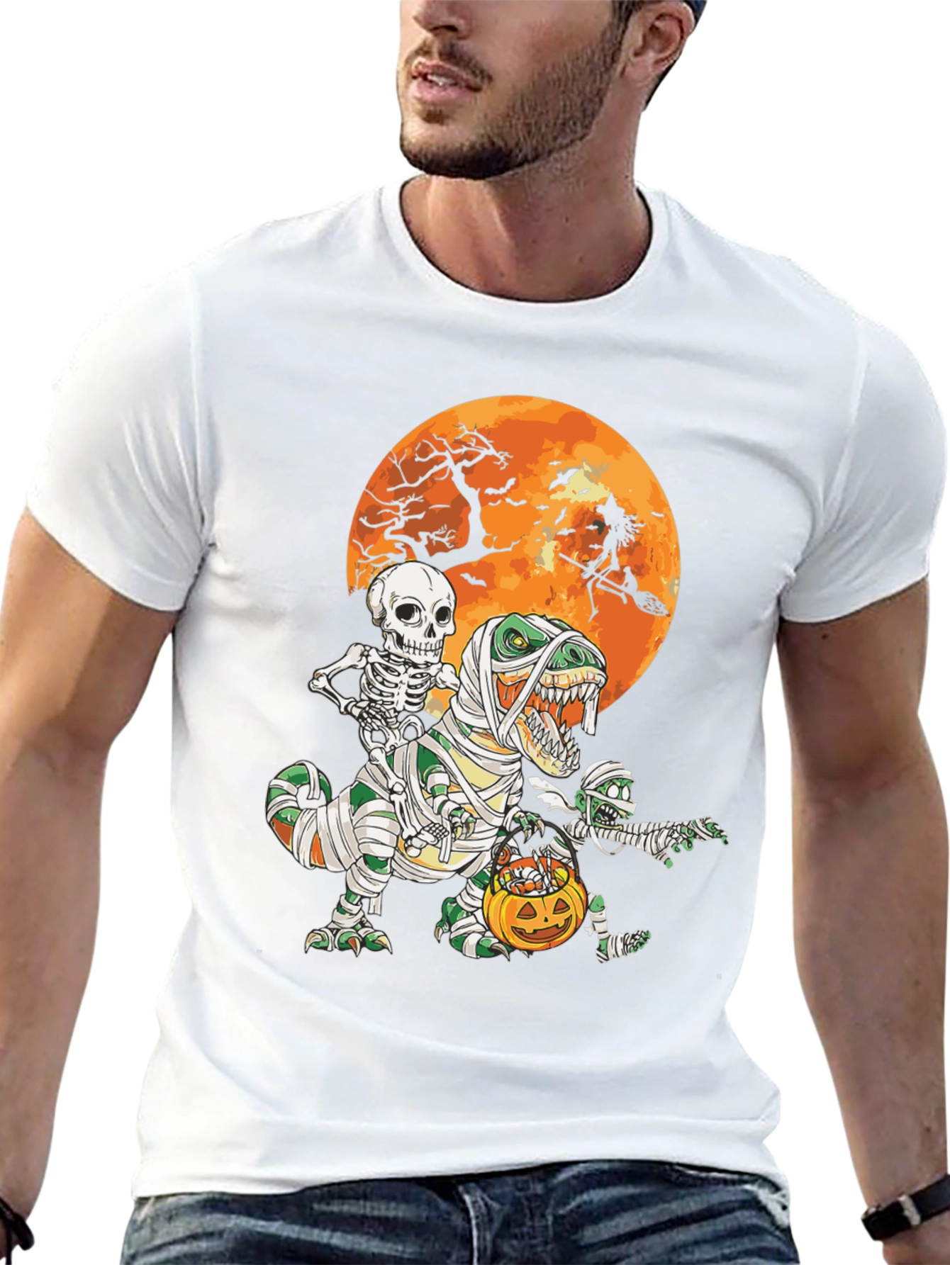 Halloween T-Rex Mummy Skeleton Witch Tee