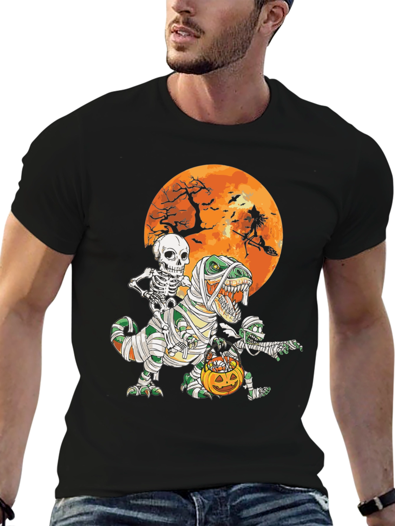 Halloween T-Rex Mummy Skeleton Witch Tee