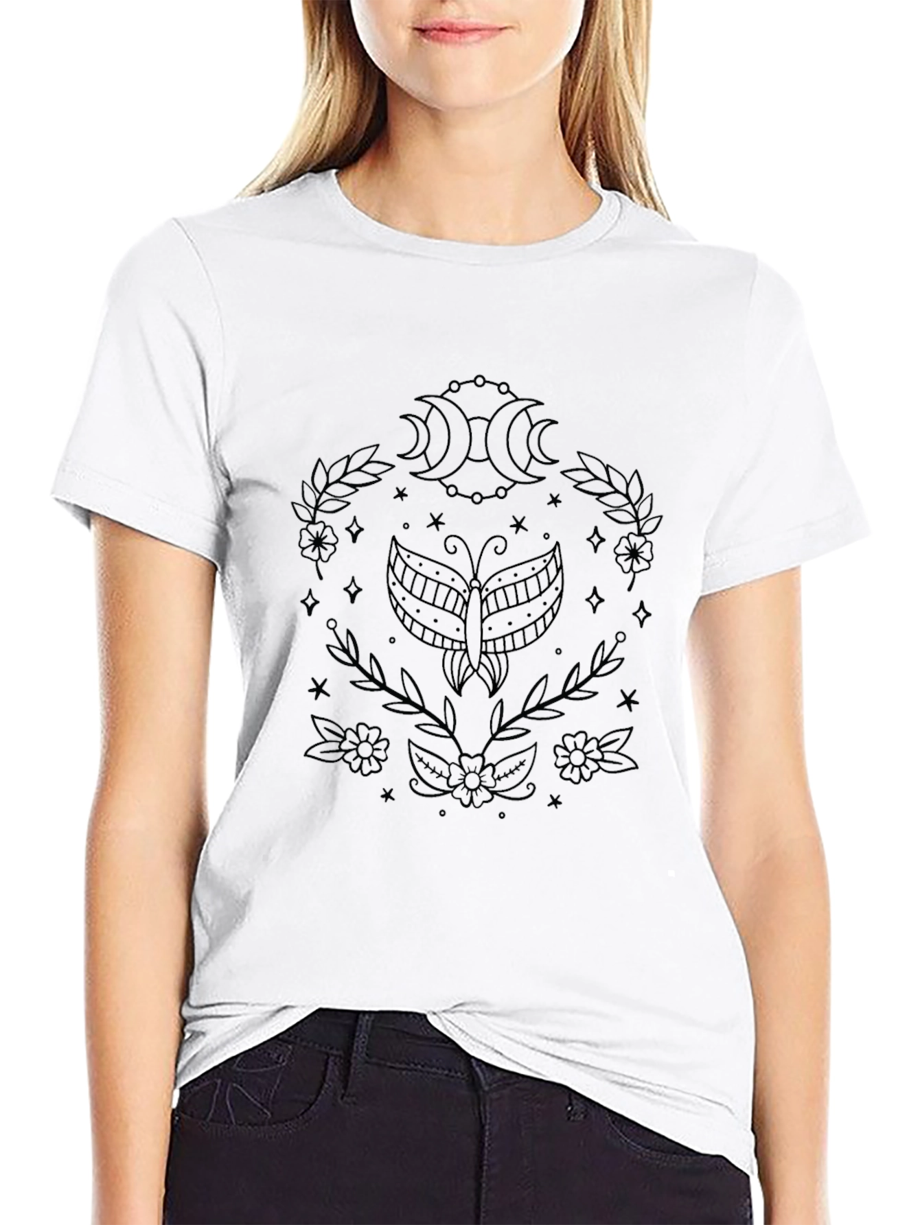 Celestial Butterfly Graphic Tee - Black Cotton Blend