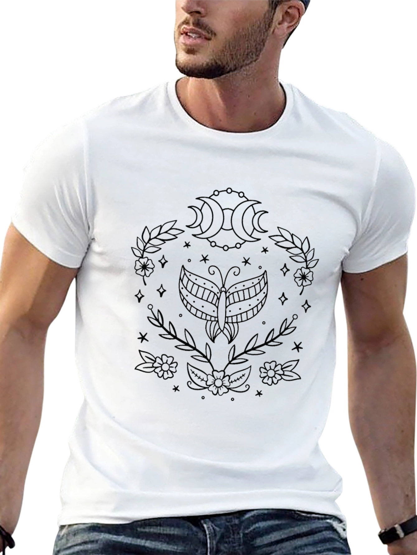 Celestial Butterfly Graphic Tee - Black Cotton Blend