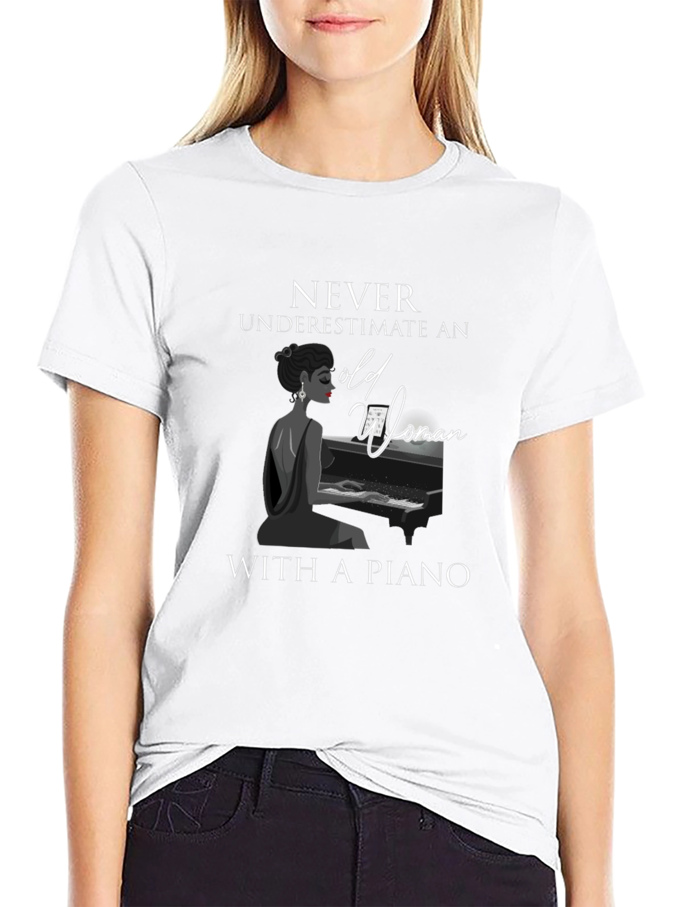 Never Underestimate Old Woman With Piano T-Shirt