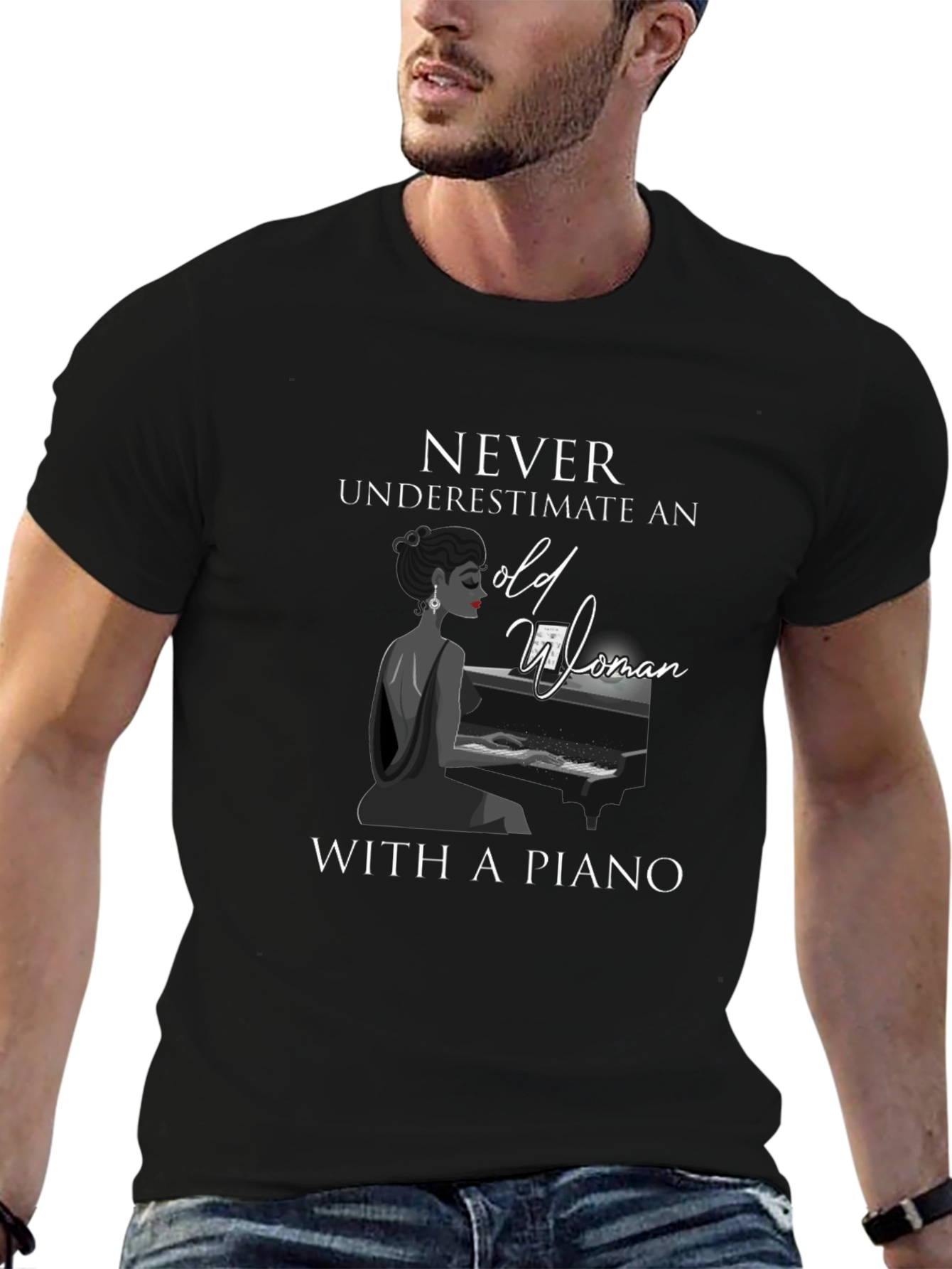 Never Underestimate Old Woman With Piano T-Shirt