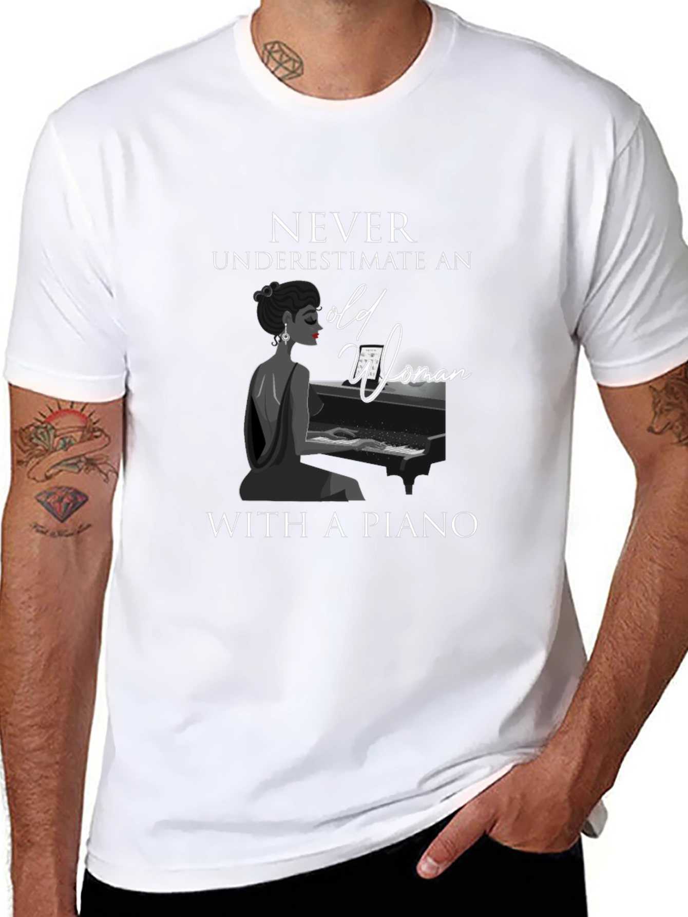 Never Underestimate Old Woman With Piano T-Shirt