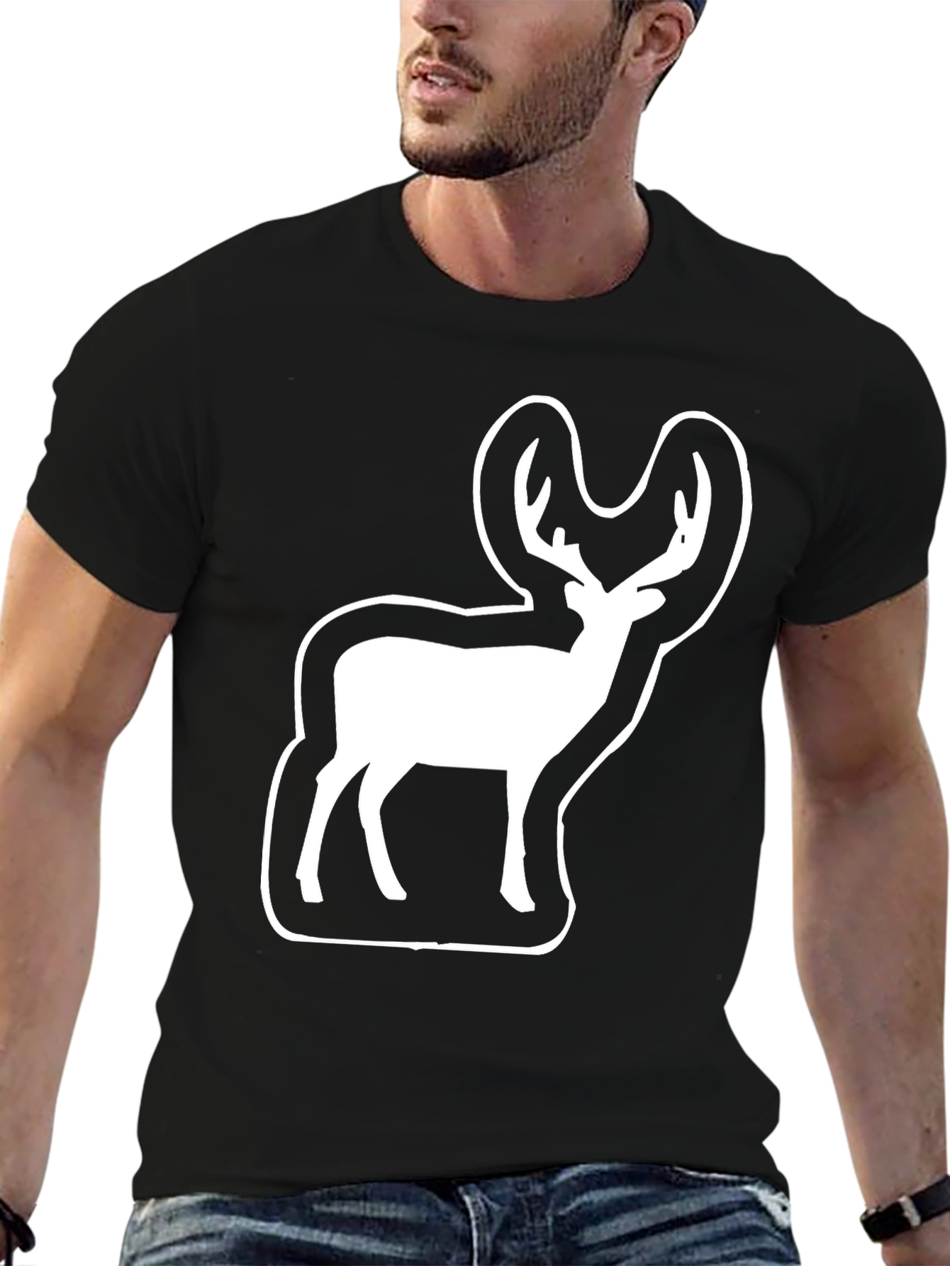 Deer Graphic Black Tee - Wildlife Enthusiast Shirt