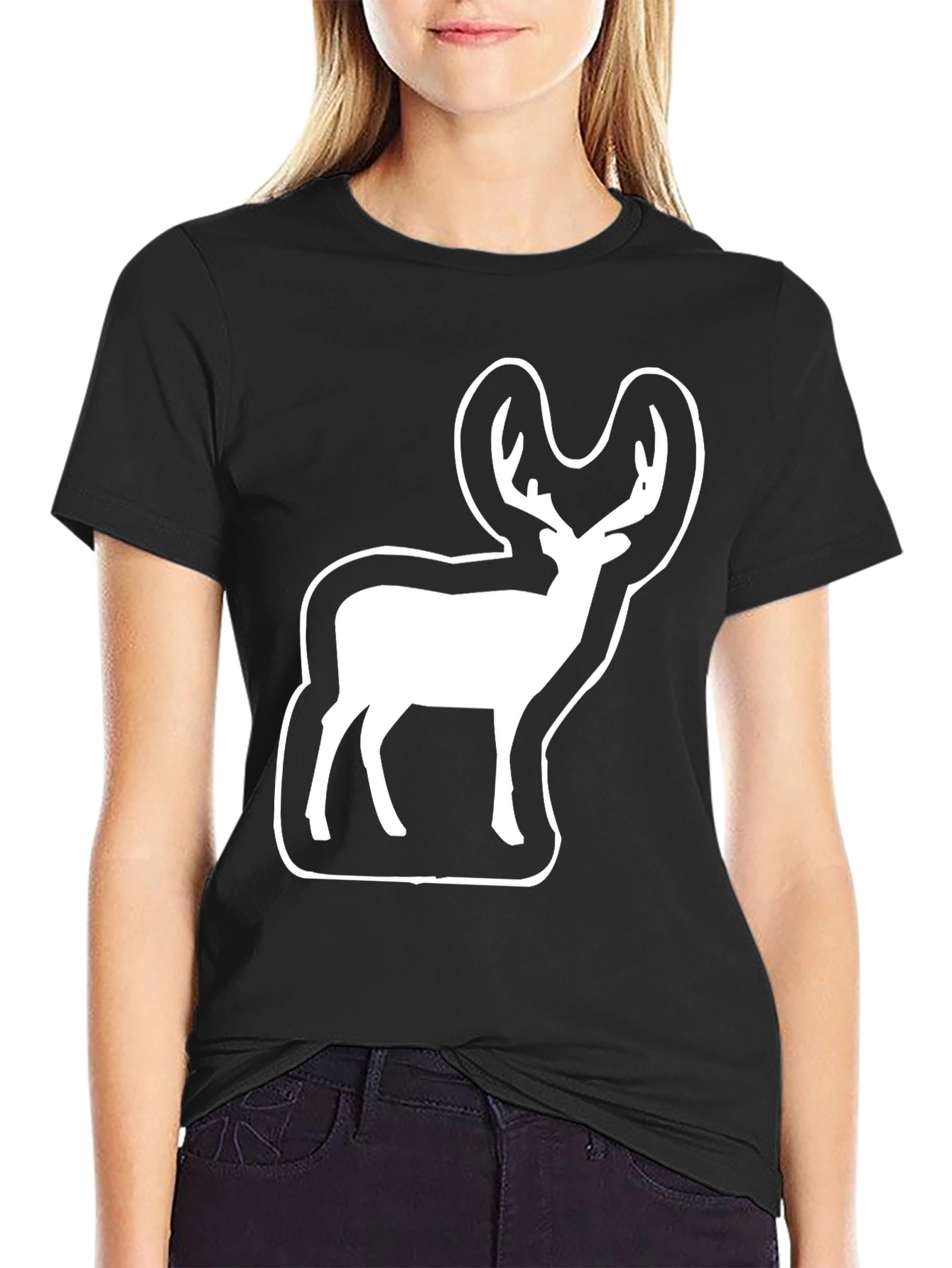 Deer Graphic Black Tee - Wildlife Enthusiast Shirt