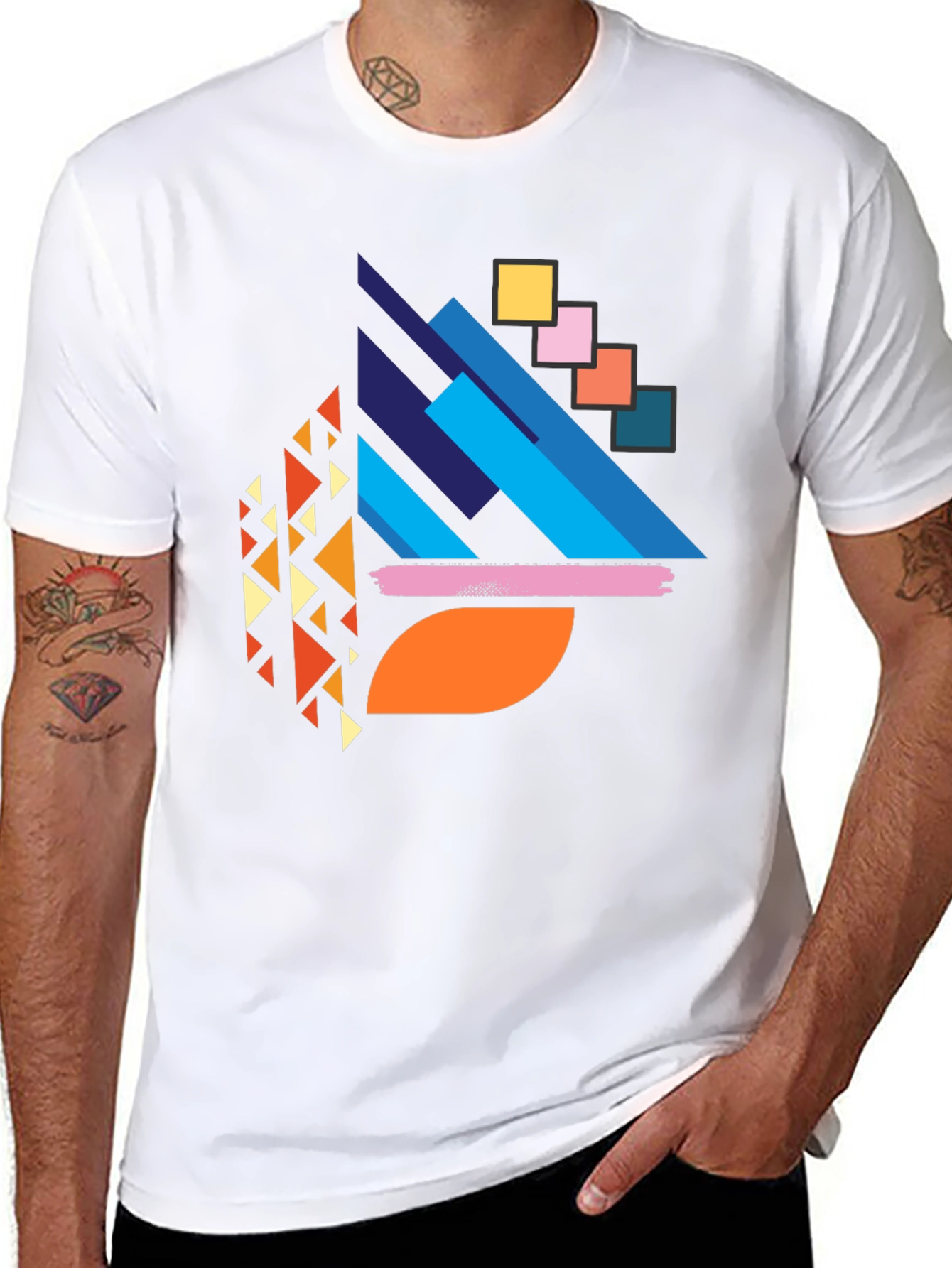 Abstract Geometric Print Black T-Shirt