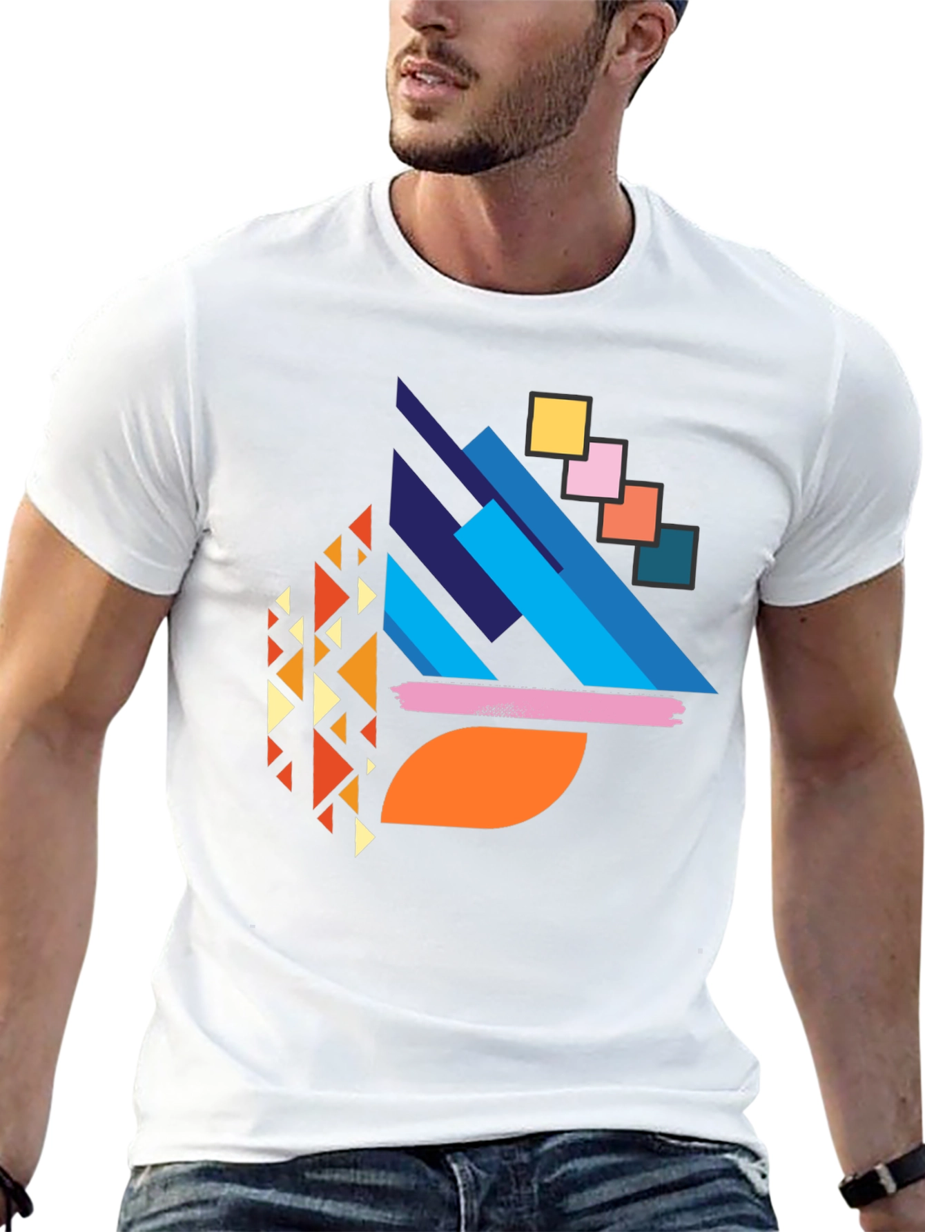Abstract Geometric Print Black T-Shirt