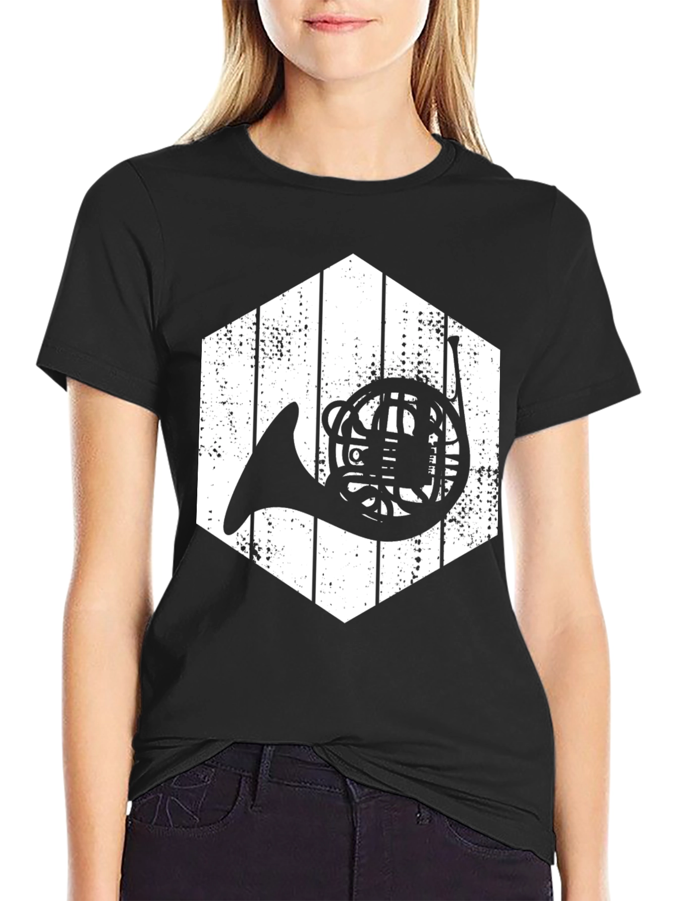 French Horn Hexagon Graphic T-Shirt