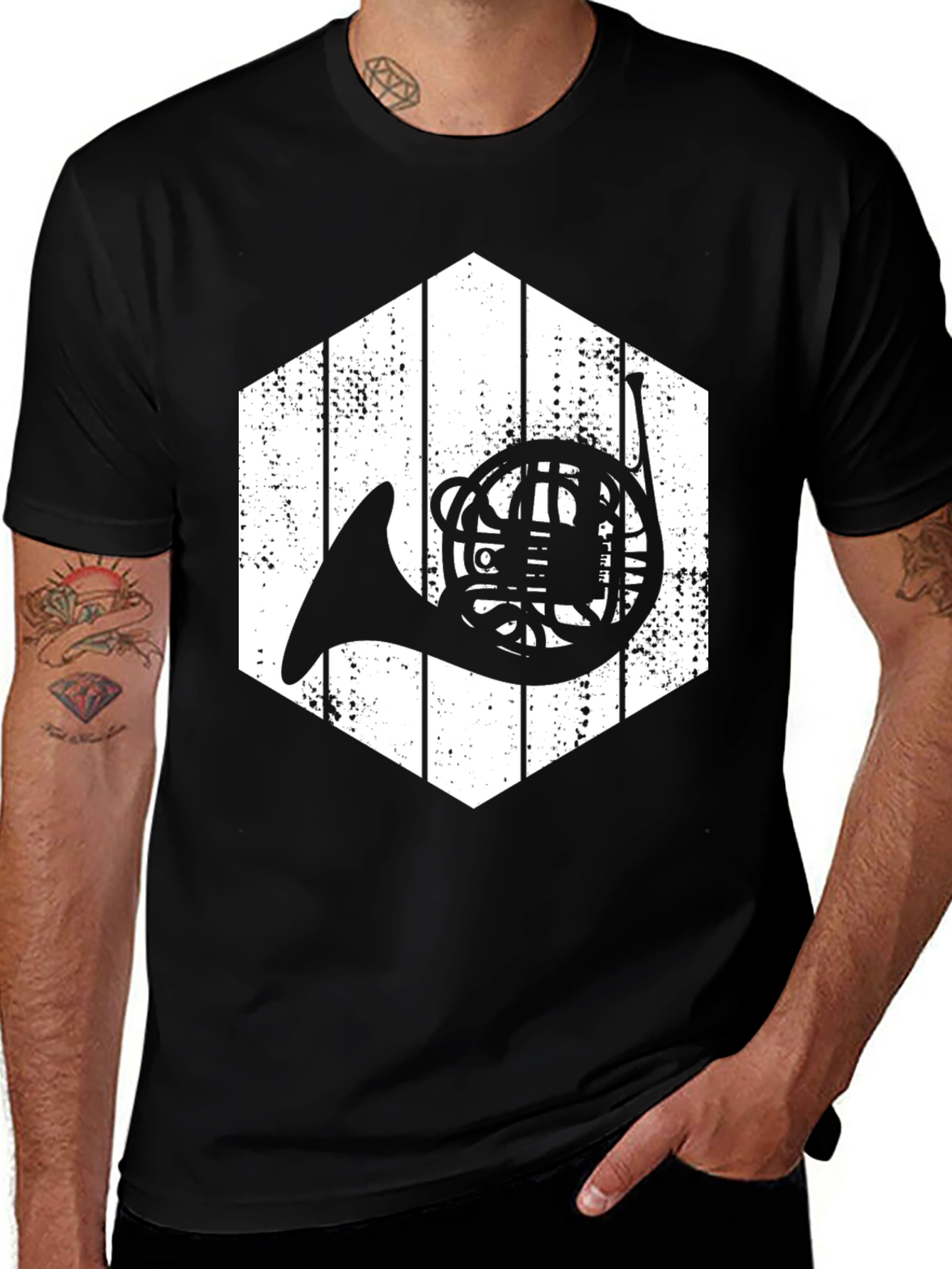 French Horn Hexagon Graphic T-Shirt