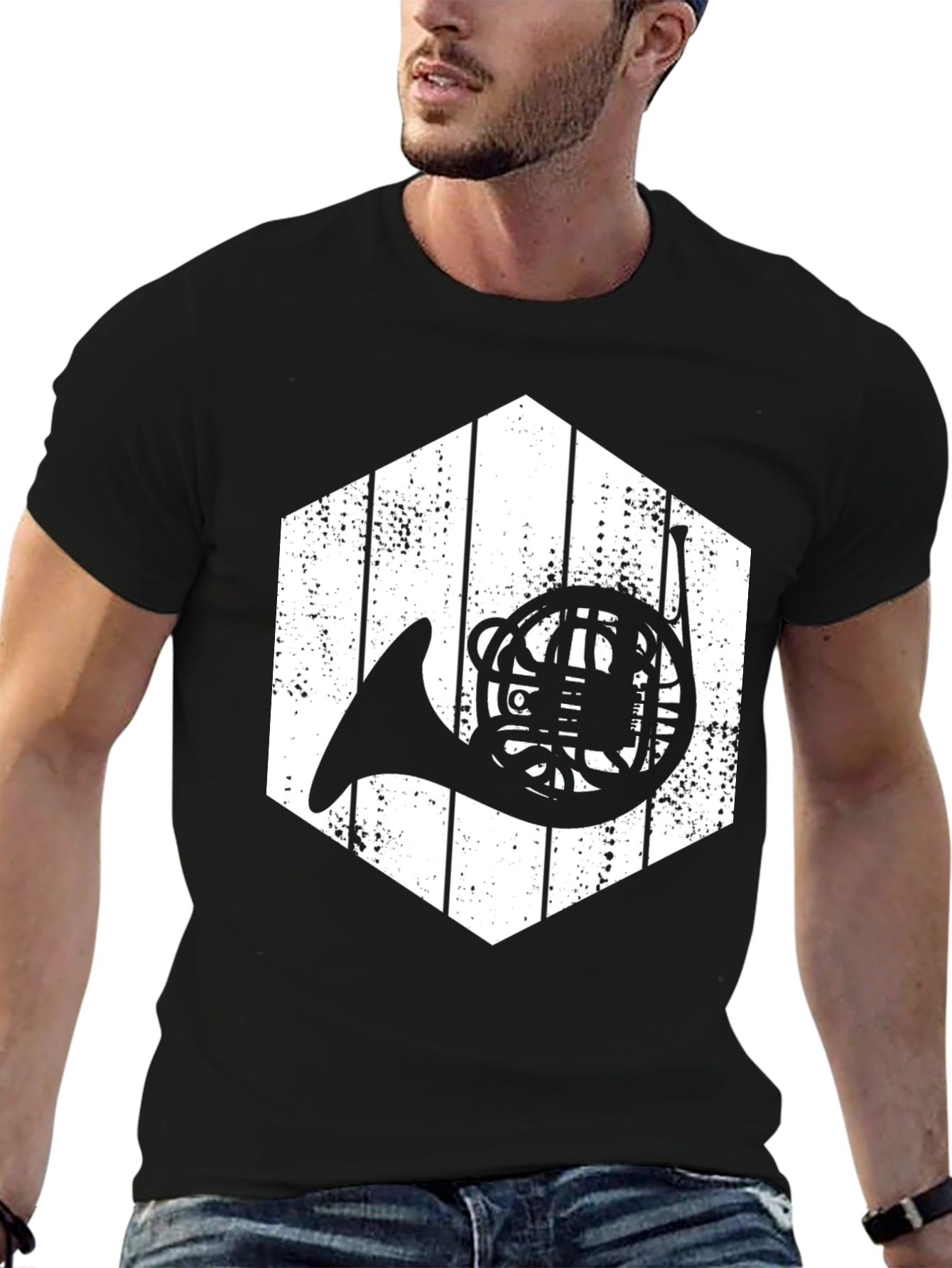 French Horn Hexagon Graphic T-Shirt