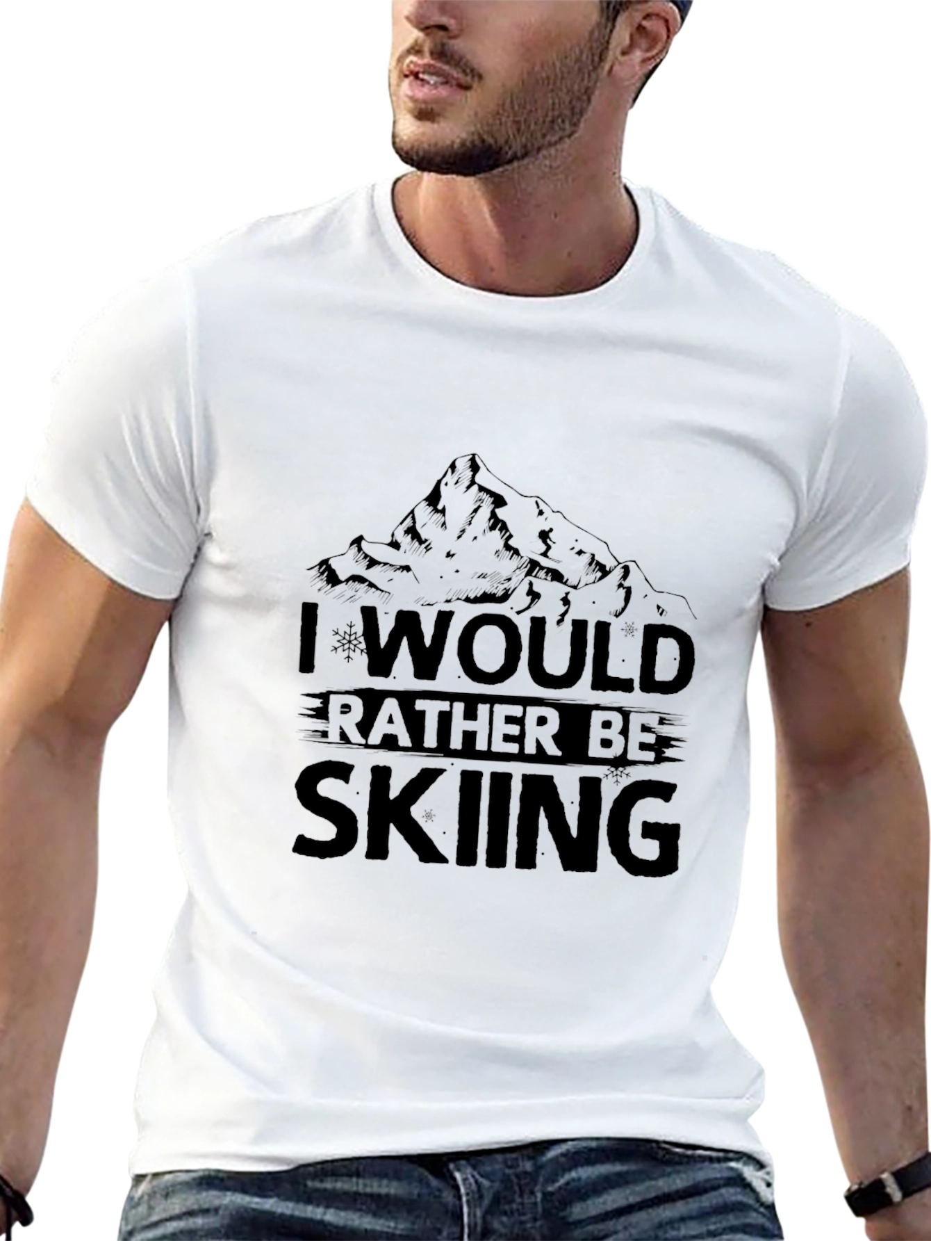 Skiing T-Shirt - Mountain Design - Black Tee