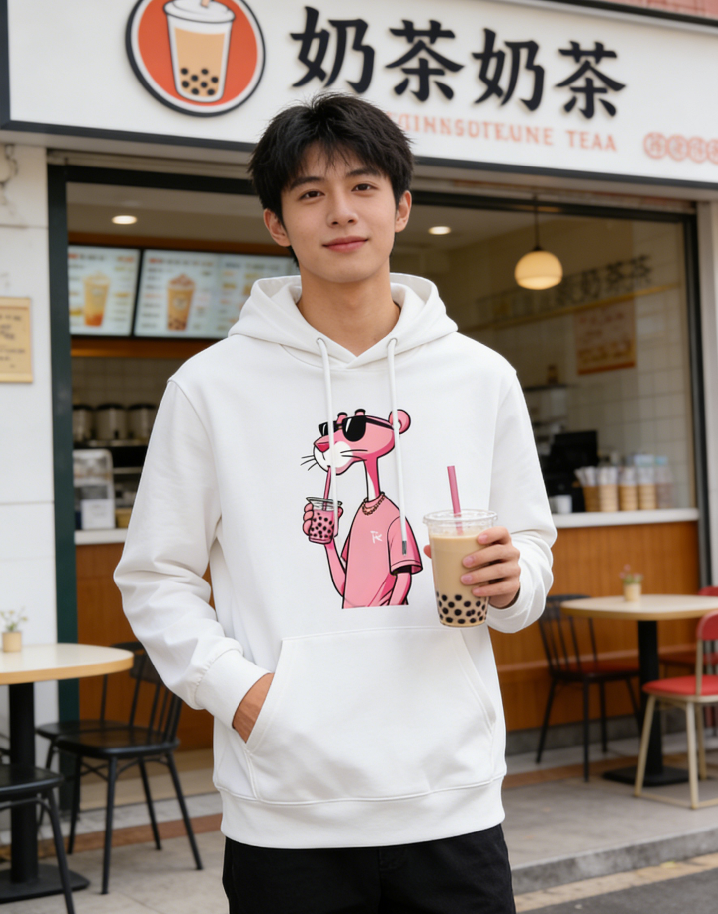 Hip-Hop Pink Panther (Gold Chain) Black Hoodie