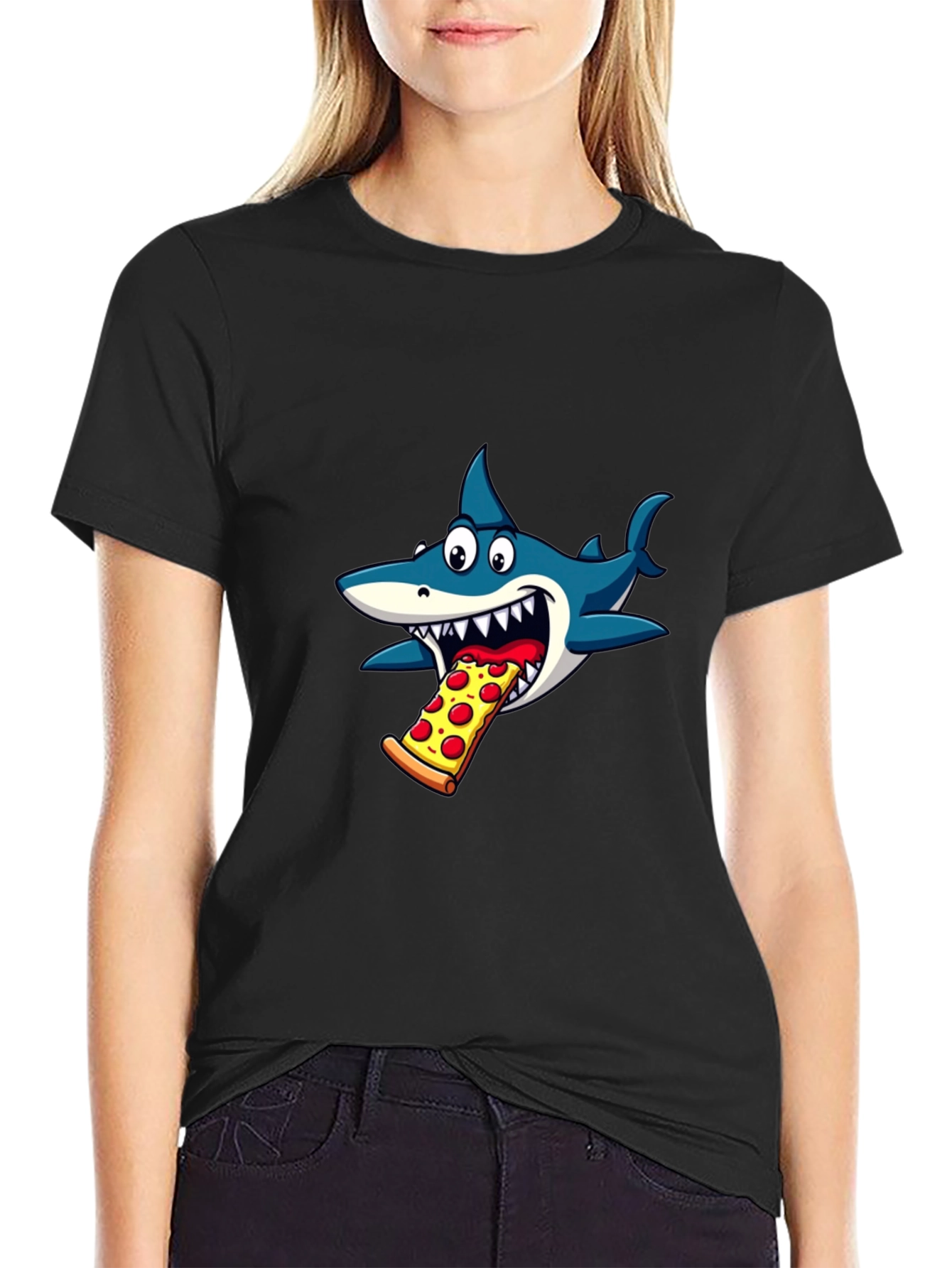 Shark Eating Pizza Graphic T-Shirt
