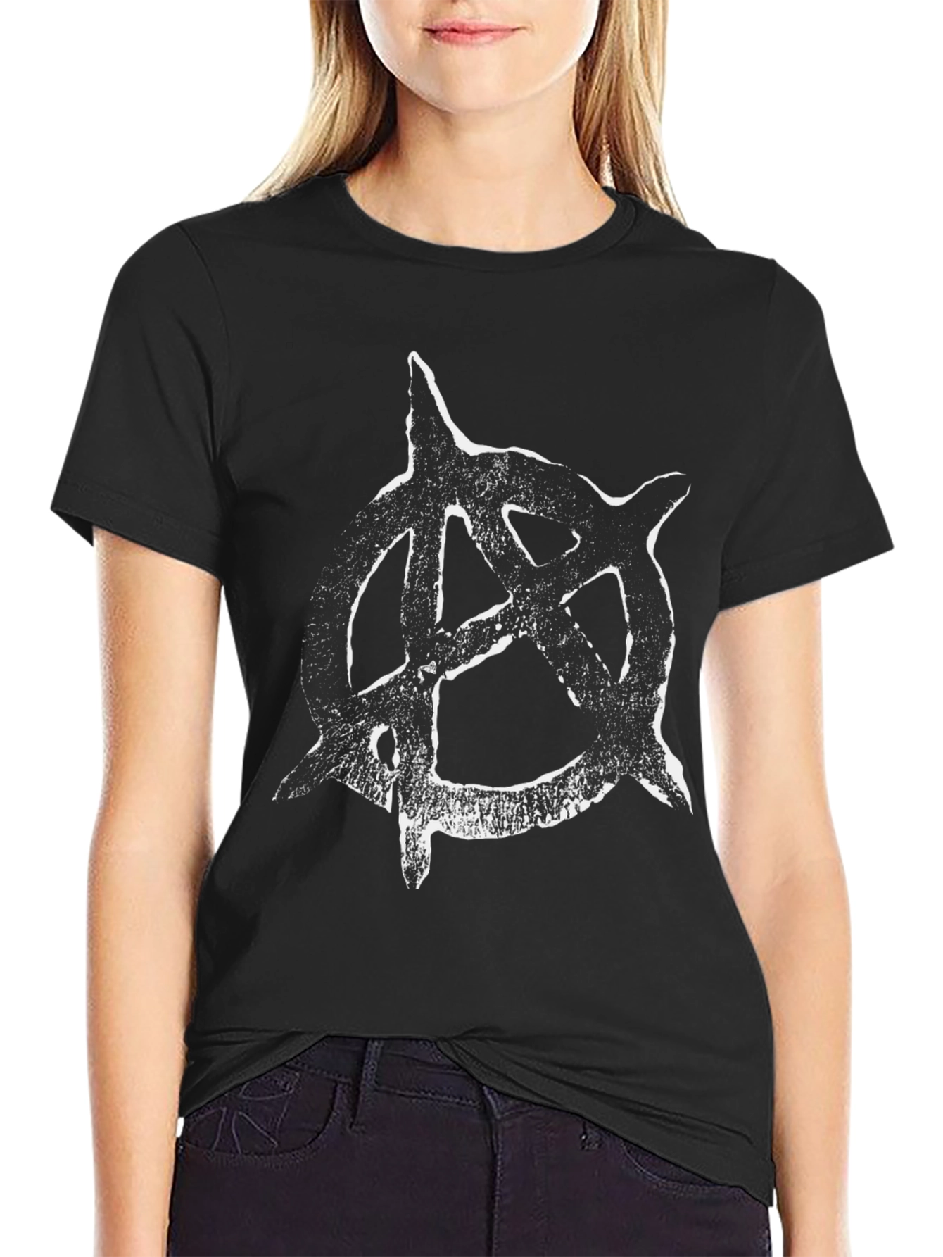 Anarchy Symbol Graphic T-Shirt - Black Cotton Blend