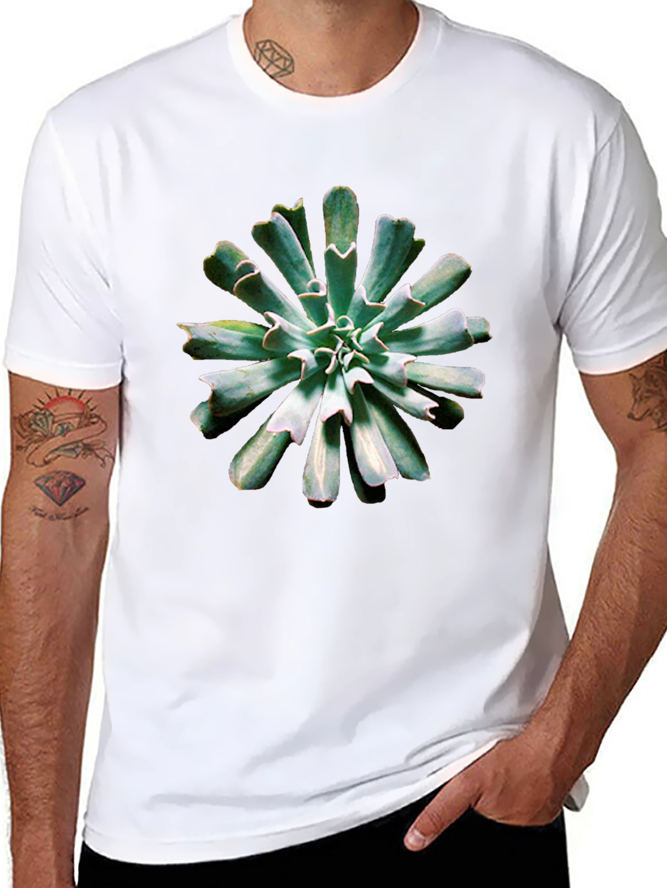 Succulent Print Black T-Shirt
