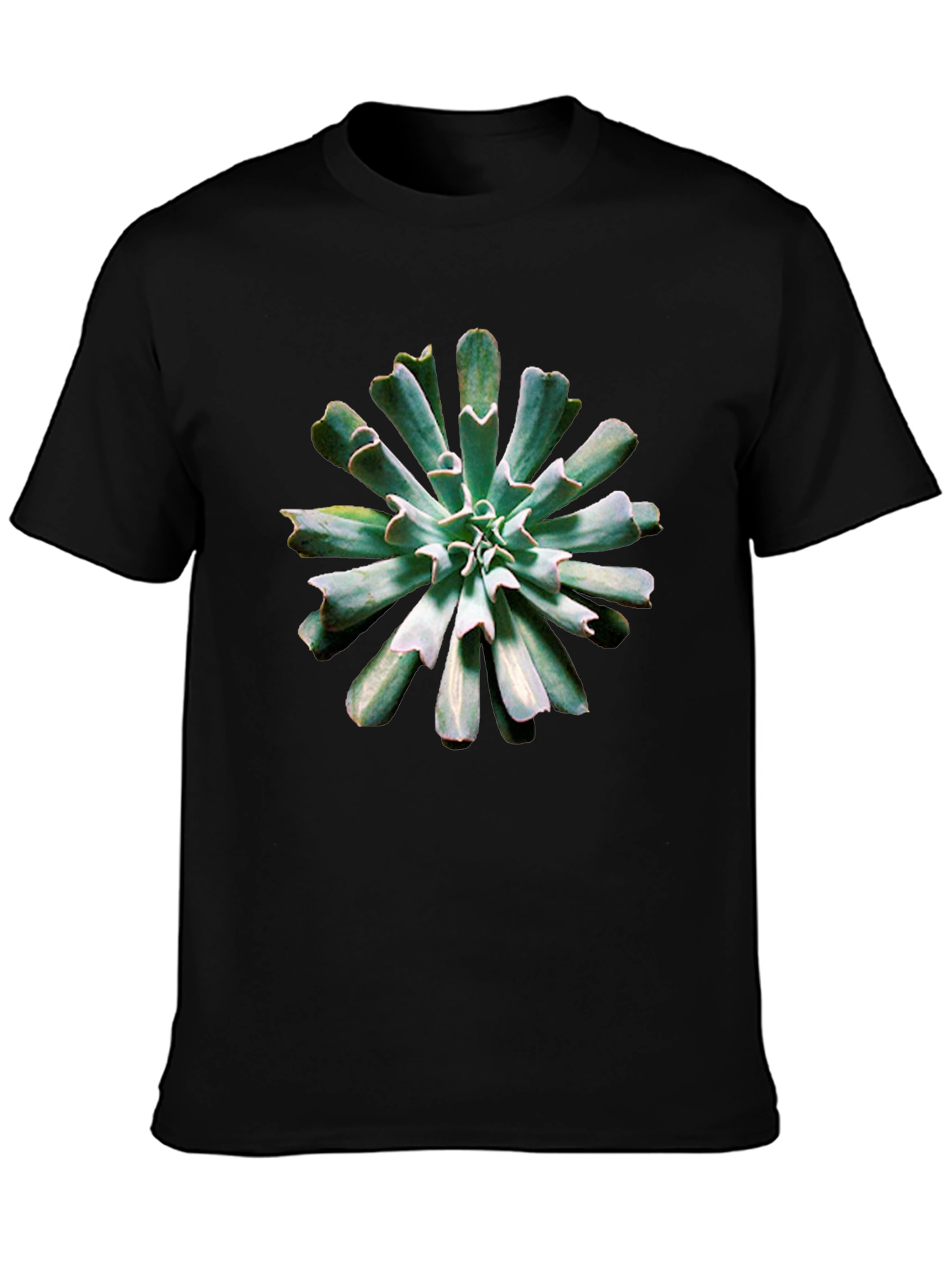 Succulent Print Black T-Shirt