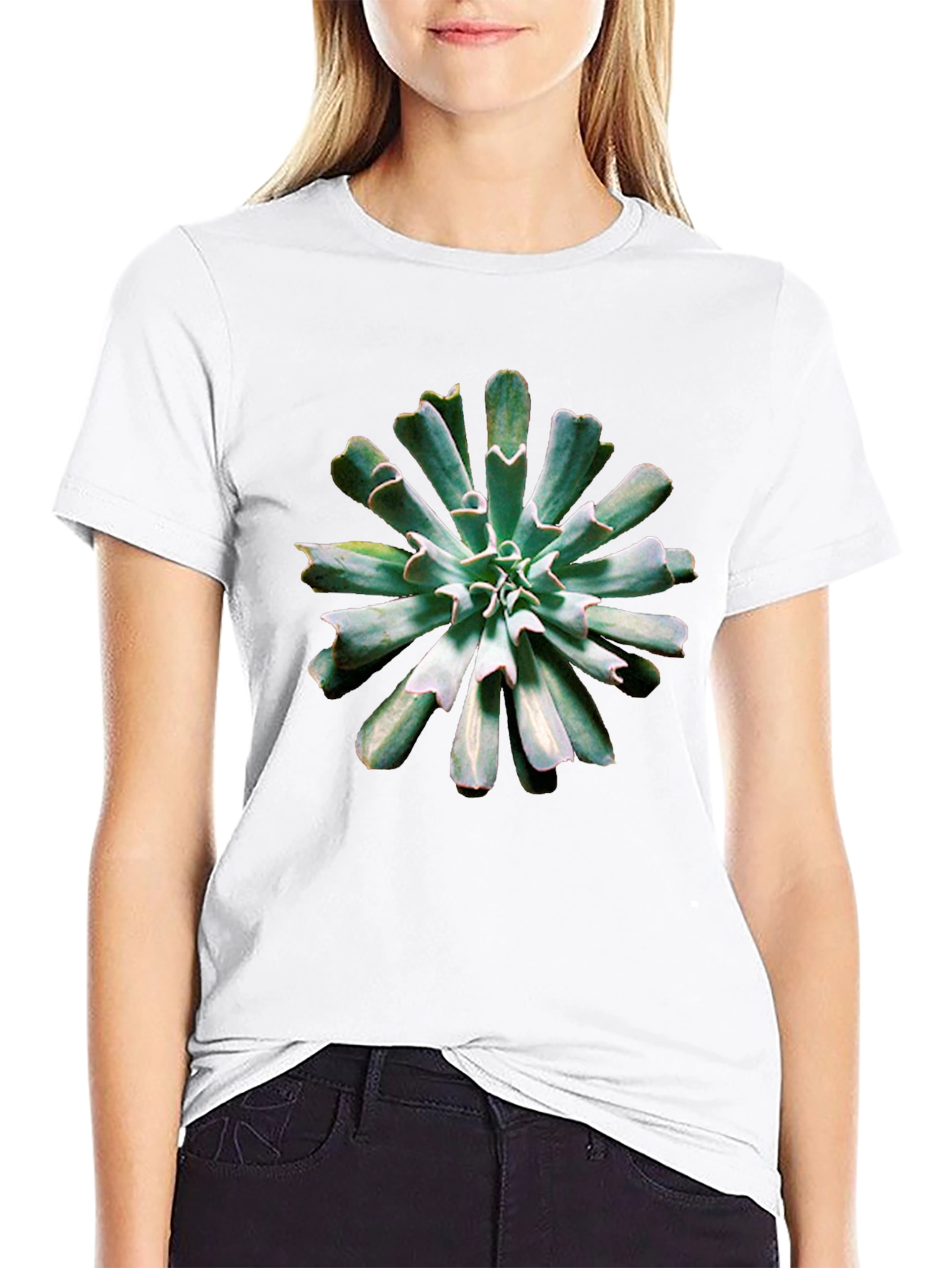 Succulent Print Black T-Shirt